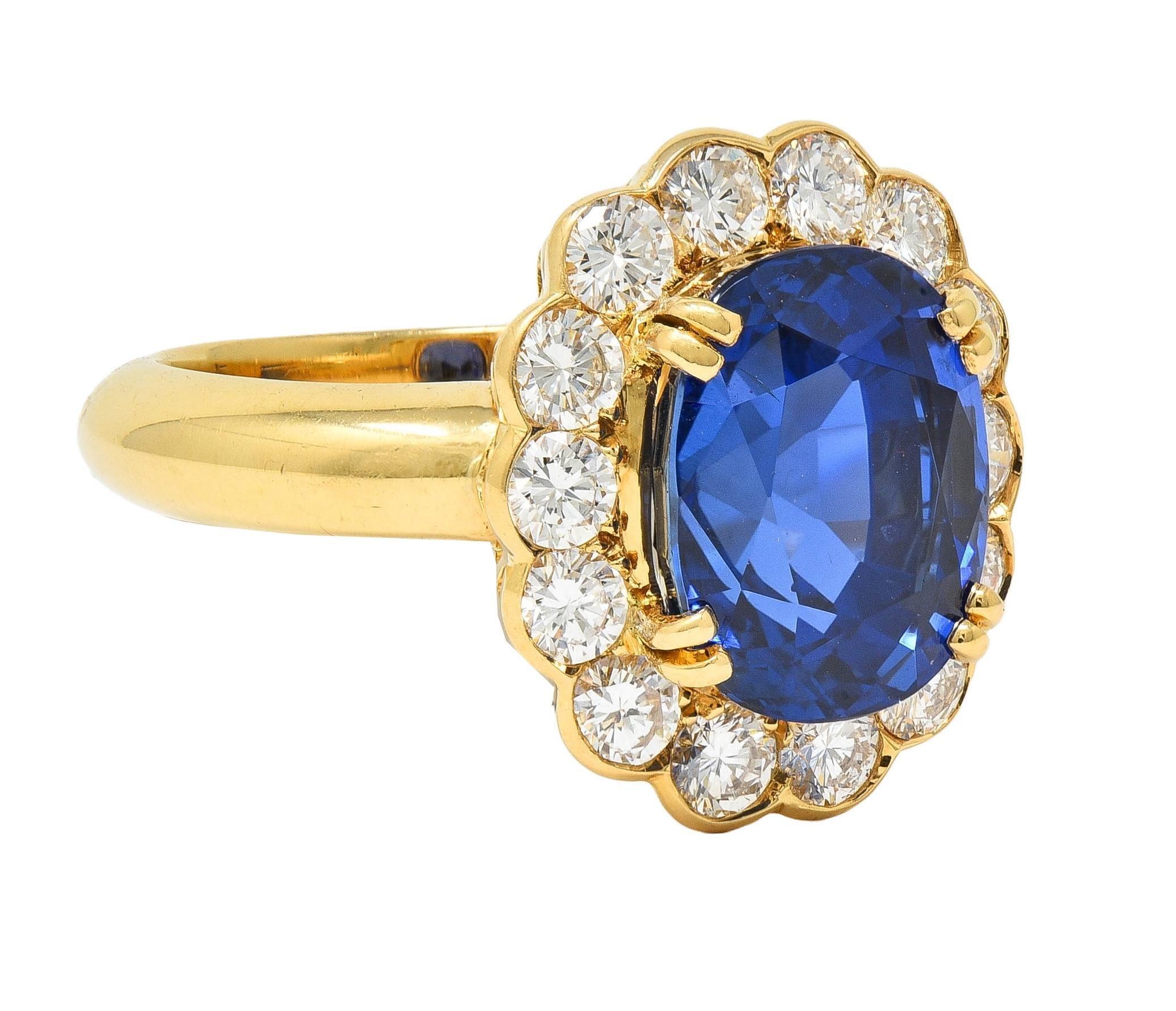 Van Cleef & Arpels French 7.05 CTW No Heat Burma Sapphire Diamond 18K Gold Ring