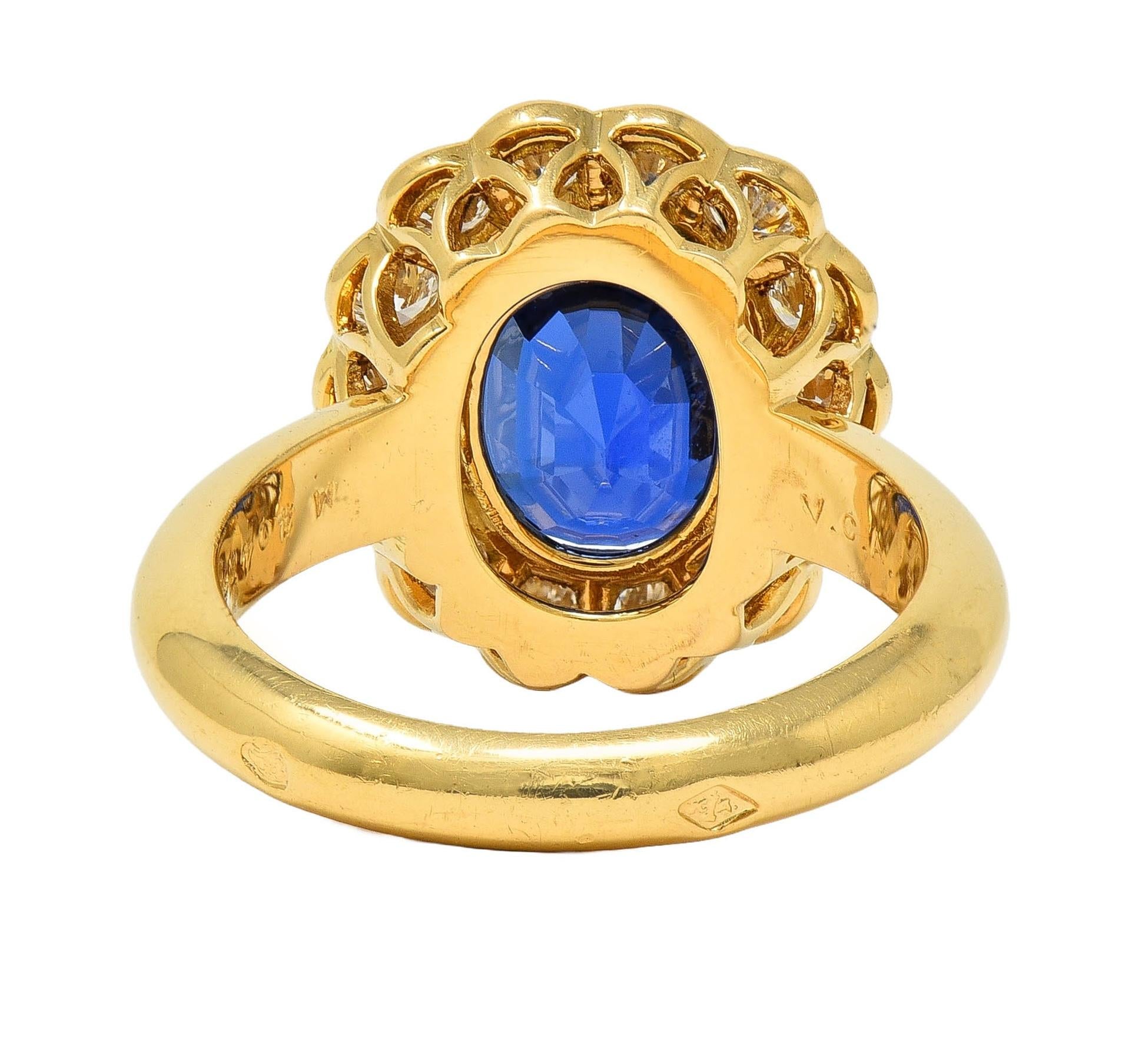 Van Cleef & Arpels French 7.05 CTW No Heat Burma Sapphire Diamond 18K Gold Ring