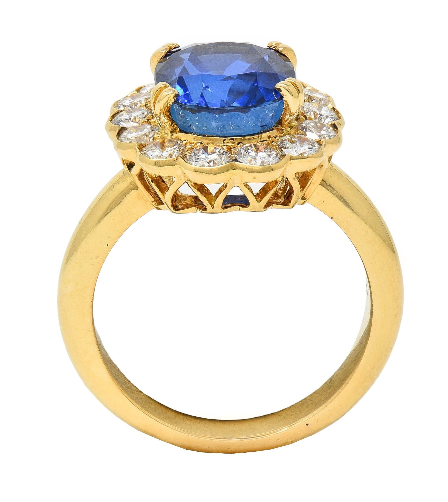 Van Cleef & Arpels French 7.05 CTW No Heat Burma Sapphire Diamond 18K Gold Ring