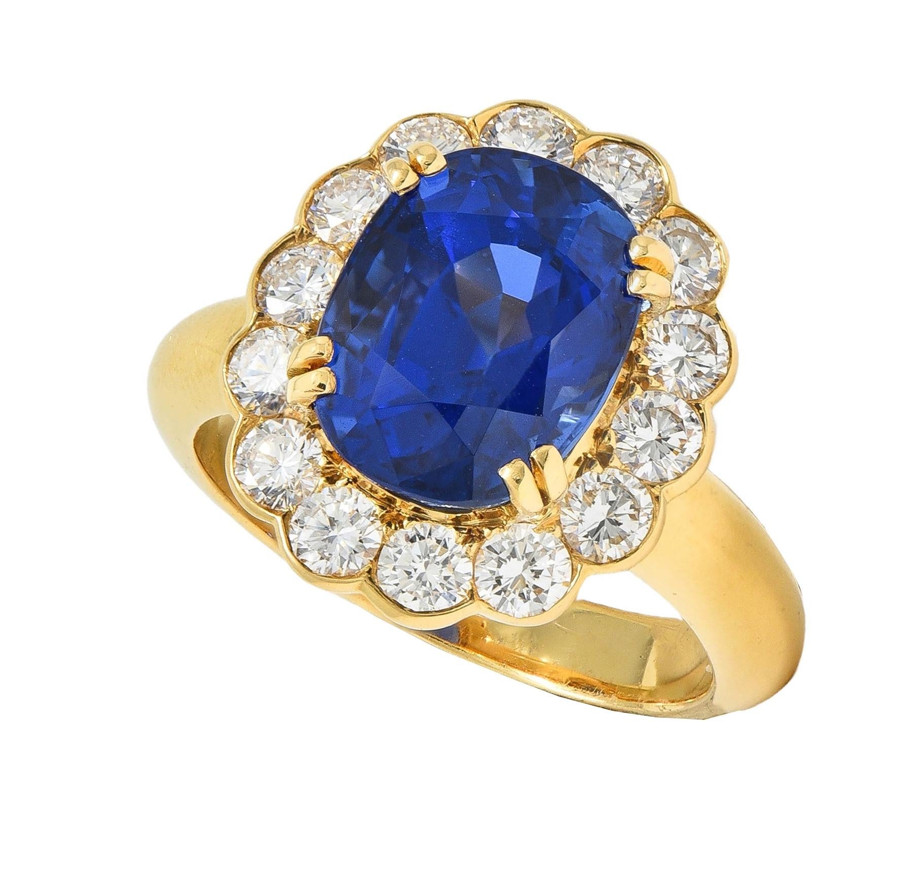 Van Cleef & Arpels French 7.05 CTW No Heat Burma Sapphire Diamond 18K Gold Ring