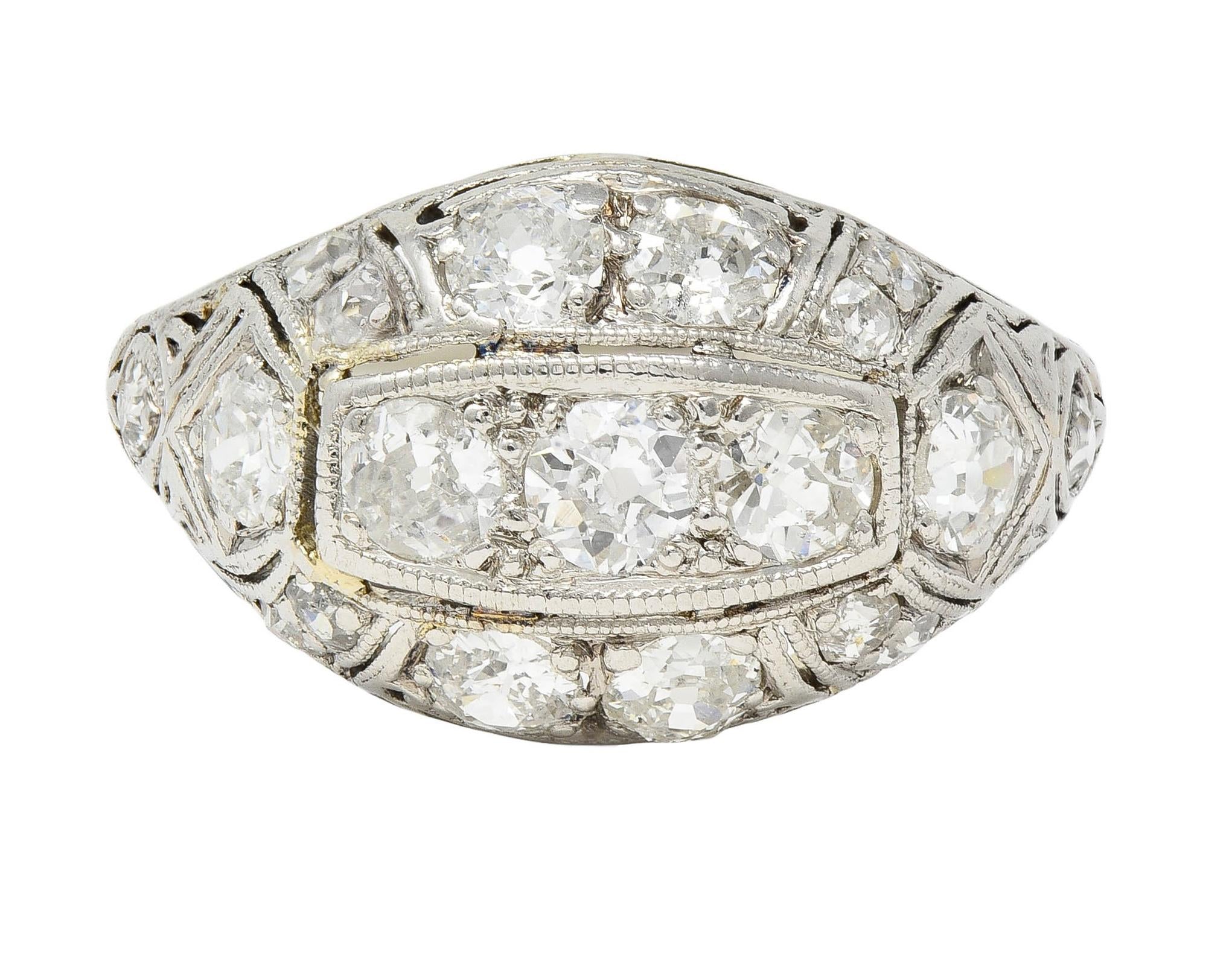 Art Deco 1.55 CTW Diamond 18 Karat White Gold Antique Bombe Band Ring