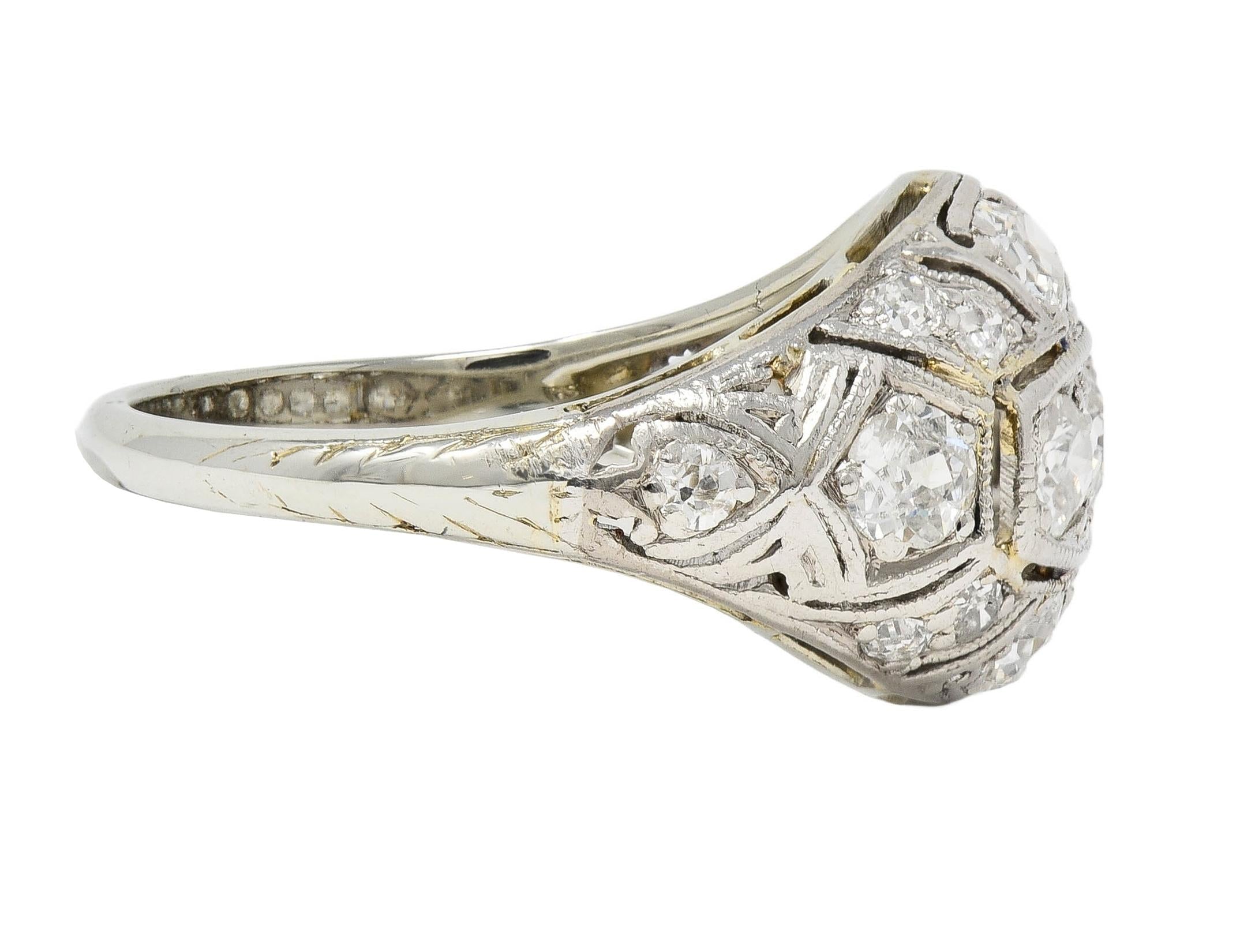 Art Deco 1.55 CTW Diamond 18 Karat White Gold Antique Bombe Band Ring