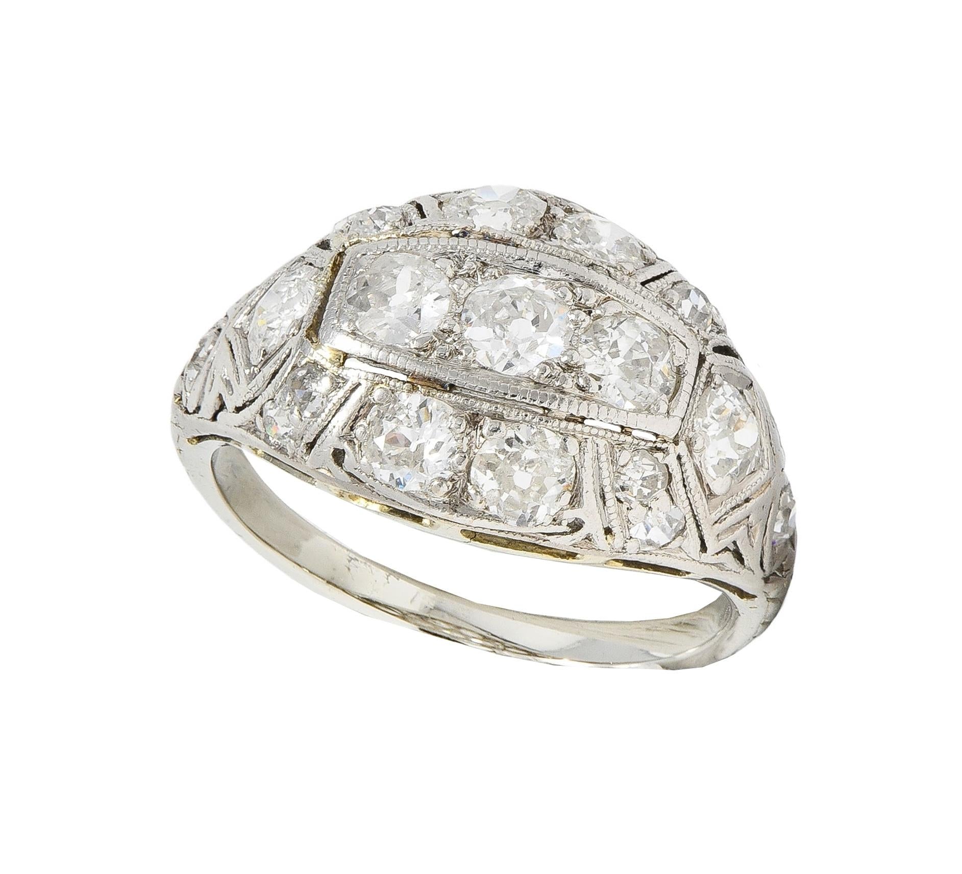 Art Deco 1.55 CTW Diamond 18 Karat White Gold Antique Bombe Band Ring