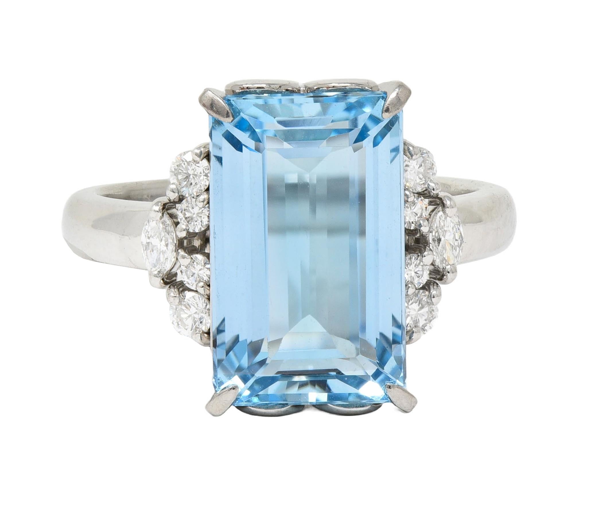 Contemporary 5.71 CTW Aquamarine Diamond Platinum Cluster Cocktail Ring