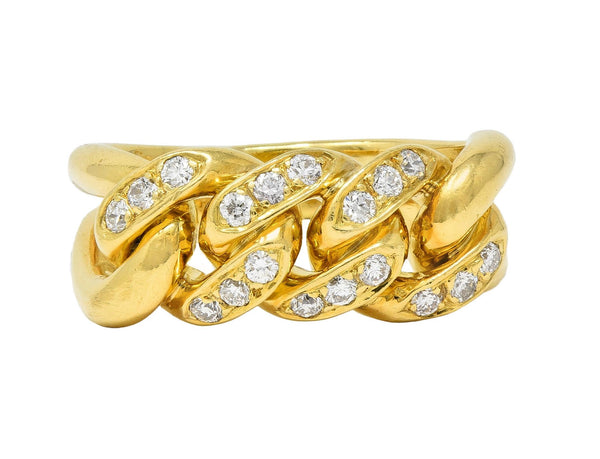 Cartier 1970's 0.54 CTW Diamond 18 Karat Yellow Gold Vintage Chain Link Ring