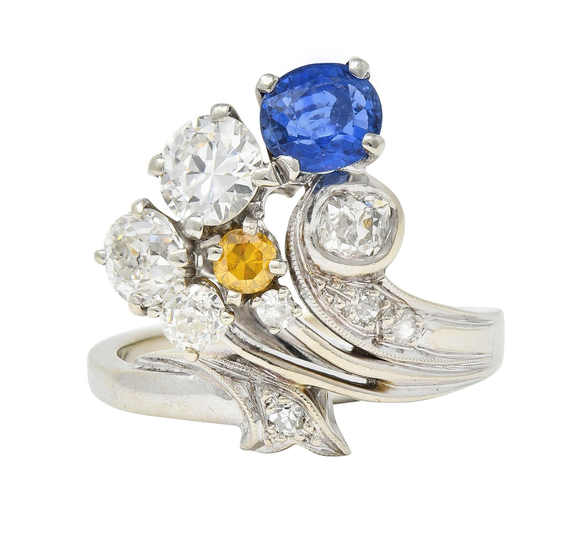 Erwin Reu Co. Mid-Century 2.03 CTW Sapphire Diamond 14 Karat Gold Bypass Ring