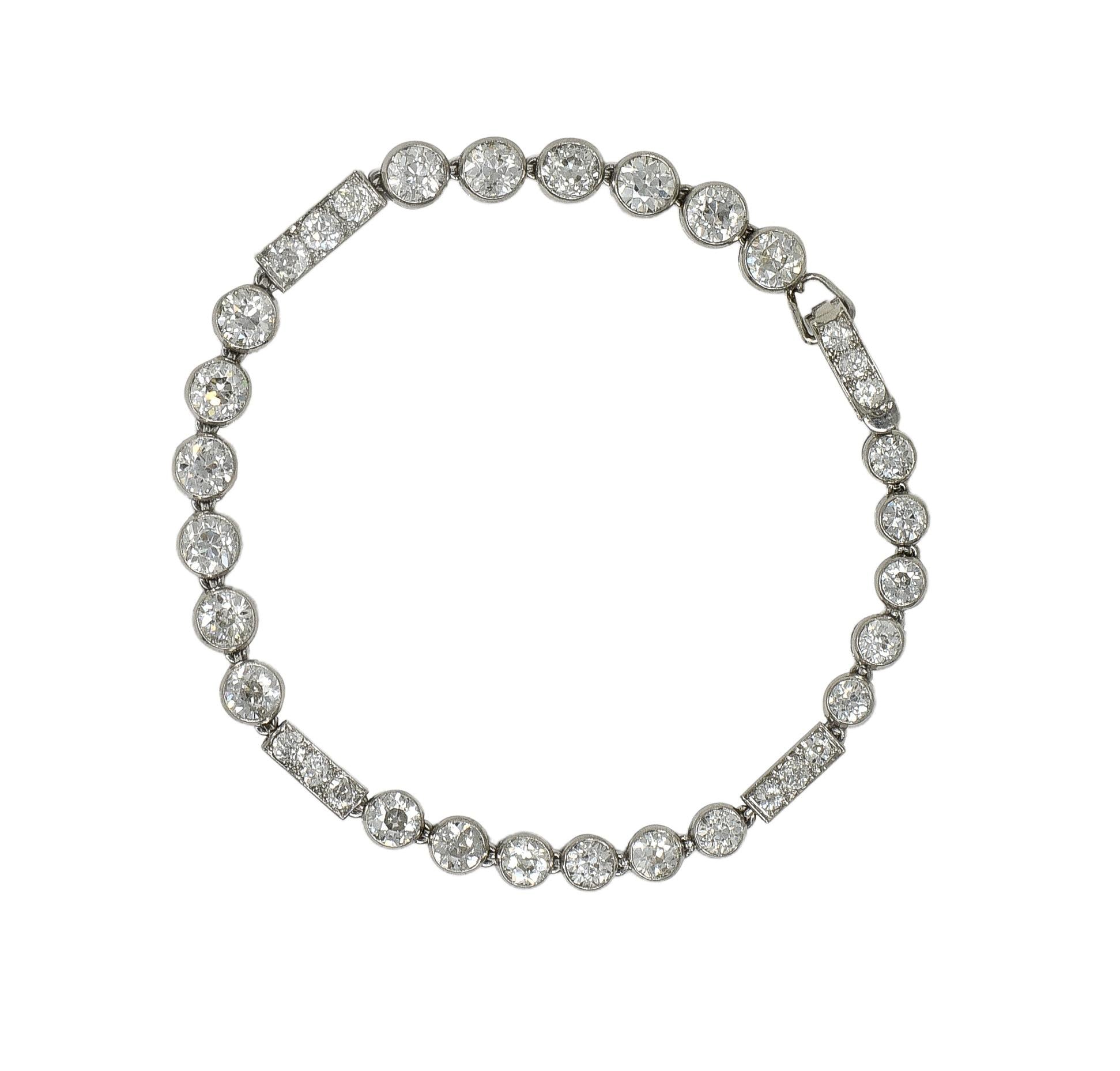 Art Deco 7.60 CTW  Diamond Platinum Antique Line Bracelet