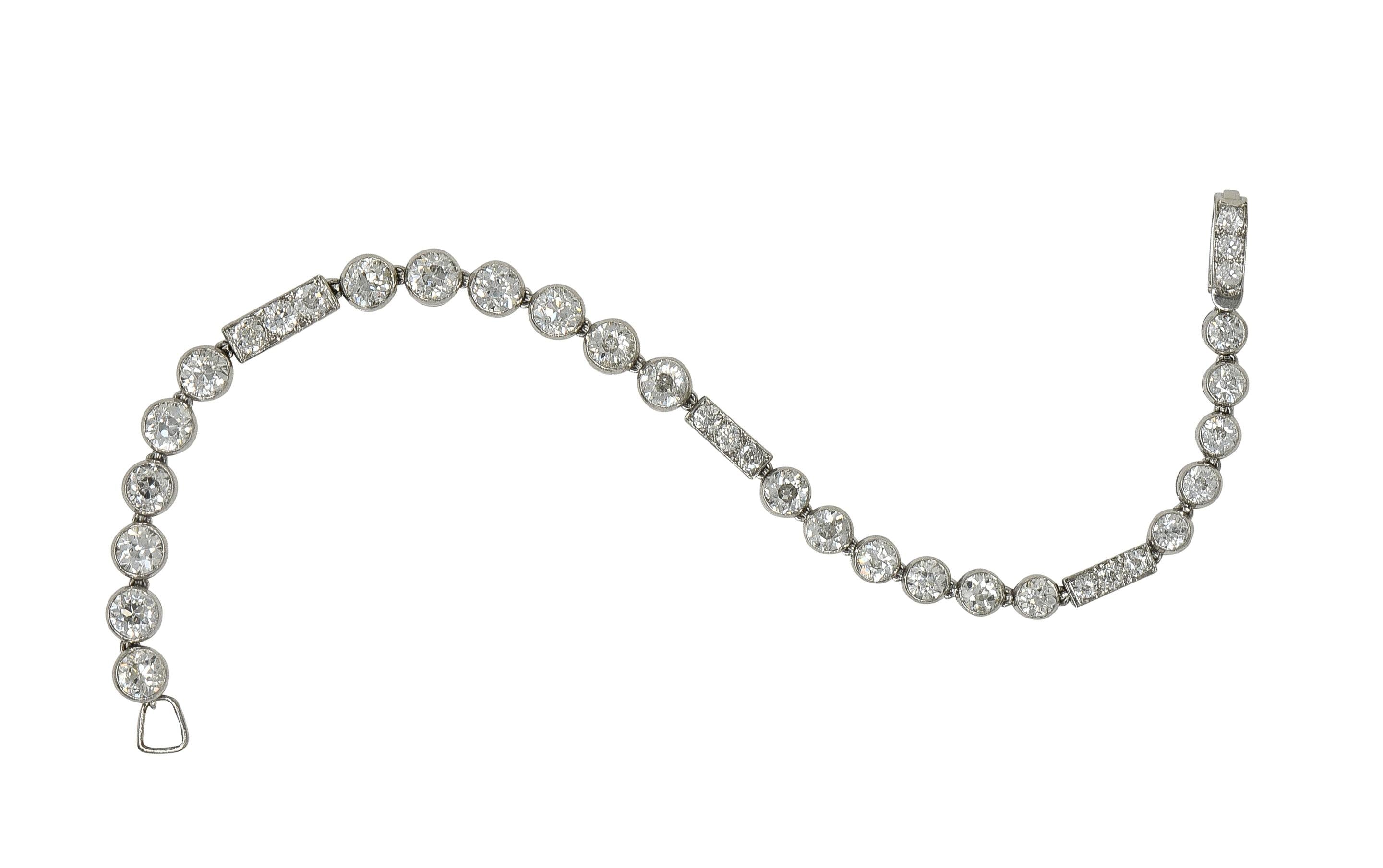 Art Deco 7.60 CTW  Diamond Platinum Antique Line Bracelet