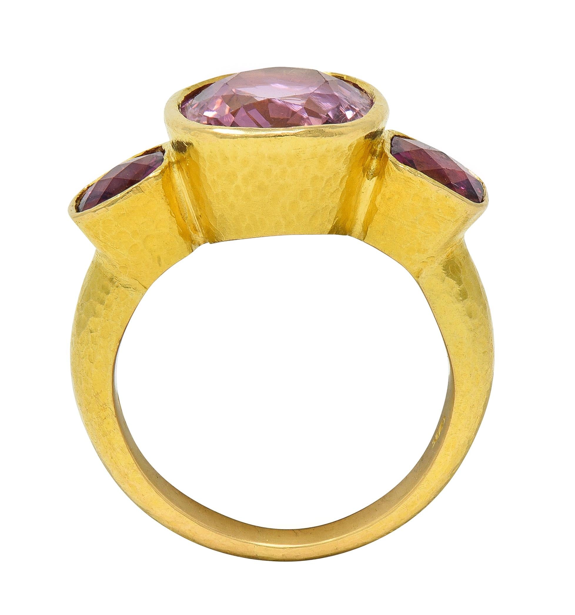 Elizabeth Locke Spinel Rhodolite Garnet 19 Karat Hammered Gold Gemstone Ring