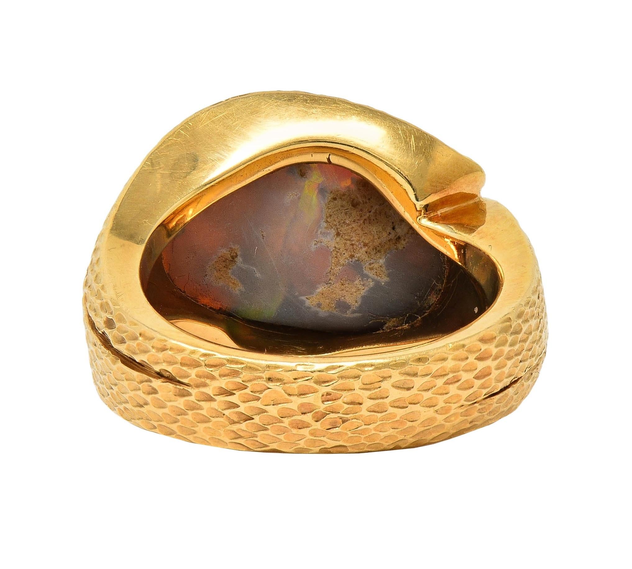 Vintage Natural Gray Opal 18 Karat Yellow Gold Unisex Statement Ring GIA