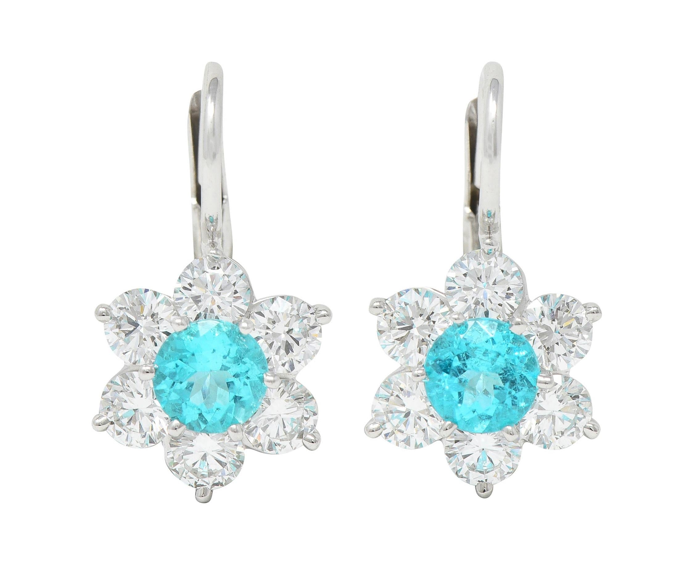 Suna Contemporary 3.40 CTW Topaz Diamond Platinum Floral Drop Earrings