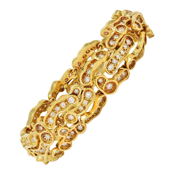 1960's French 7.13 CTW Diamond 18K Gold Vintage Organic Panther Link Bracelet