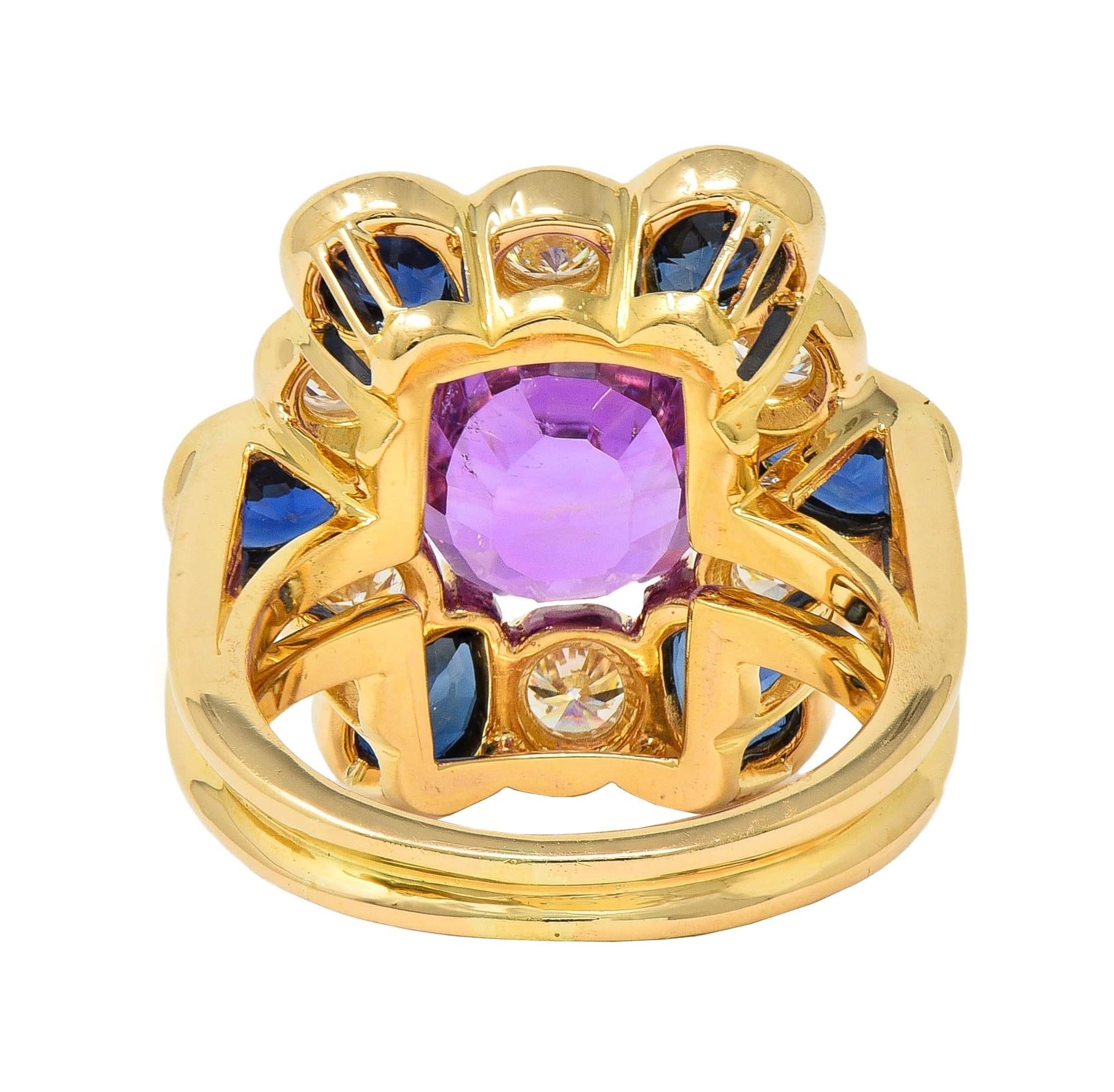 Oscar Heyman 1980 11.36 CTW Pink Sapphire Diamond 18K Gold Vintage Cluster Ring