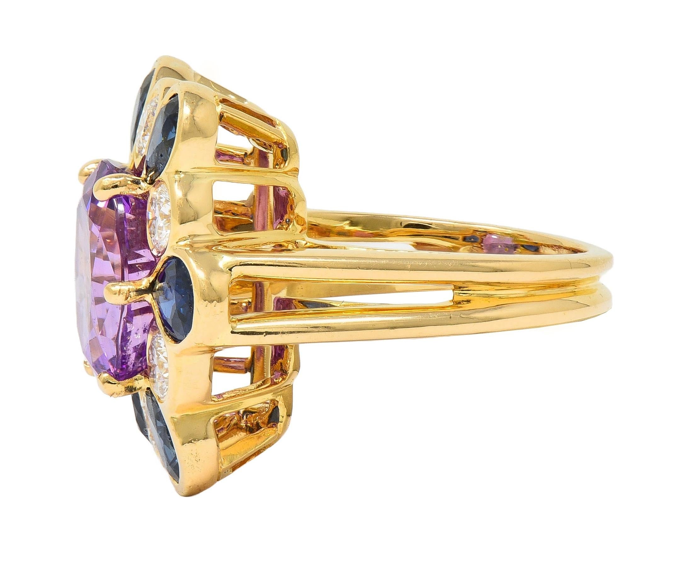 Oscar Heyman 1980 11.36 CTW Pink Sapphire Diamond 18K Gold Vintage Cluster Ring