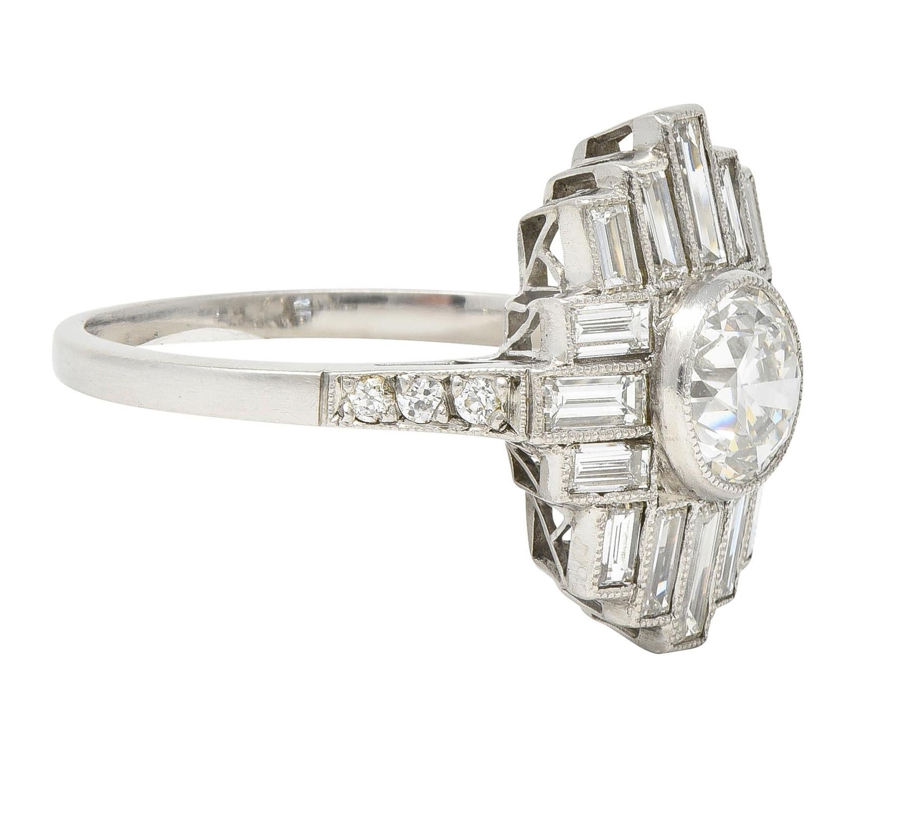 Mid-Century 2.45 CTW Diamond Platinum Streamline Vintage Cluster Ring