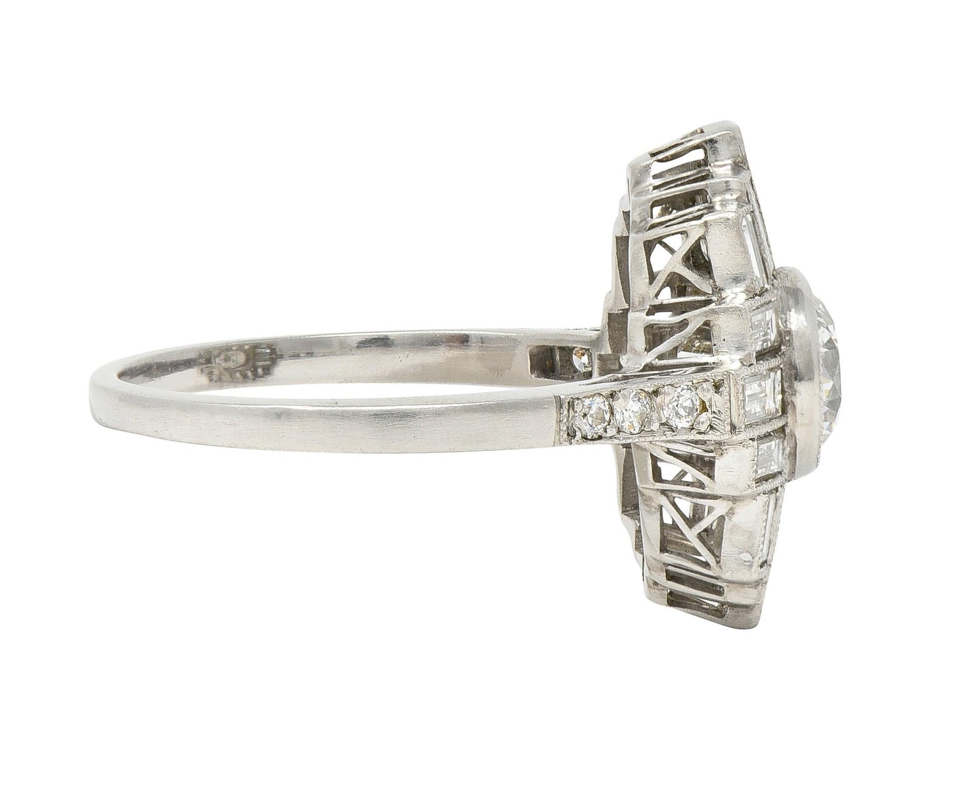 Mid-Century 2.45 CTW Diamond Platinum Streamline Vintage Cluster Ring