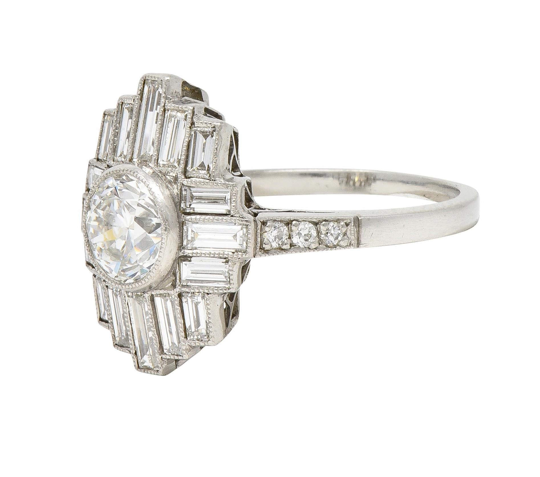 Mid-Century 2.45 CTW Diamond Platinum Streamline Vintage Cluster Ring