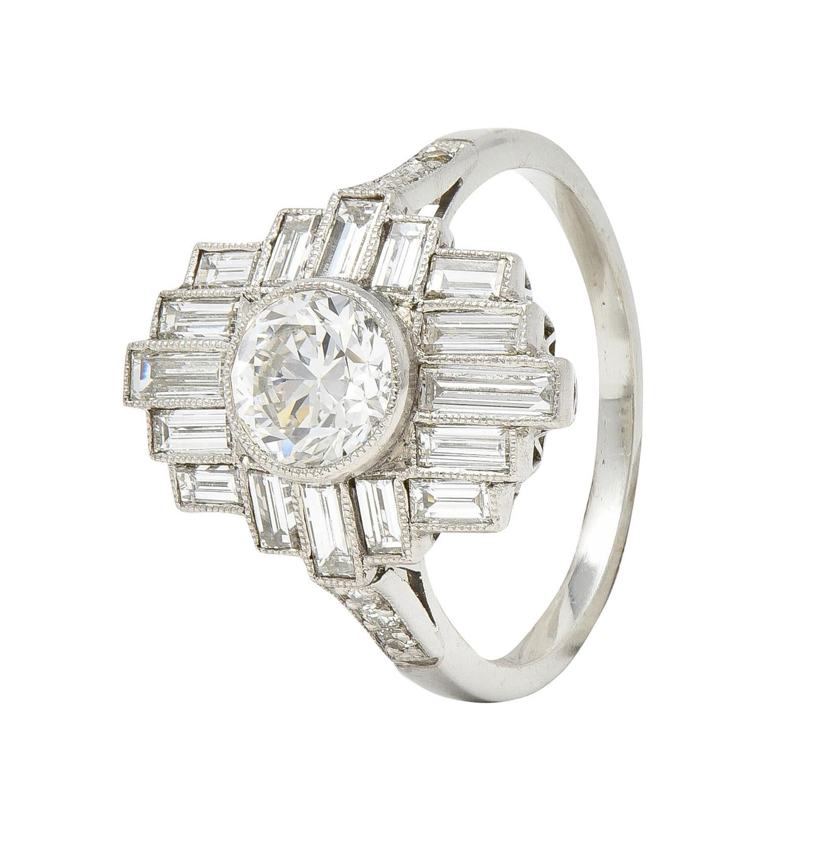 Mid-Century 2.45 CTW Diamond Platinum Streamline Vintage Cluster Ring