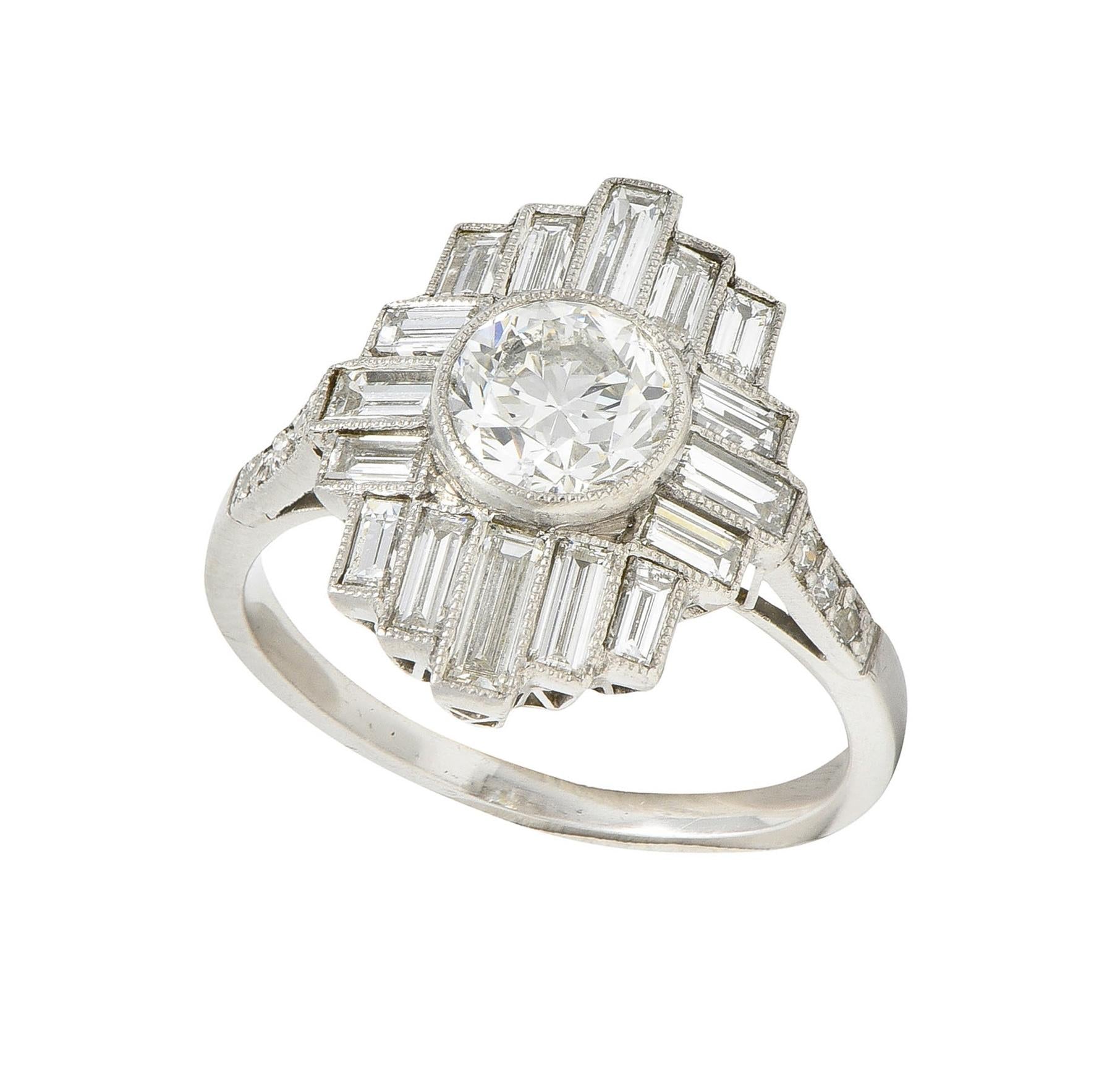 Mid-Century 2.45 CTW Diamond Platinum Streamline Vintage Cluster Ring