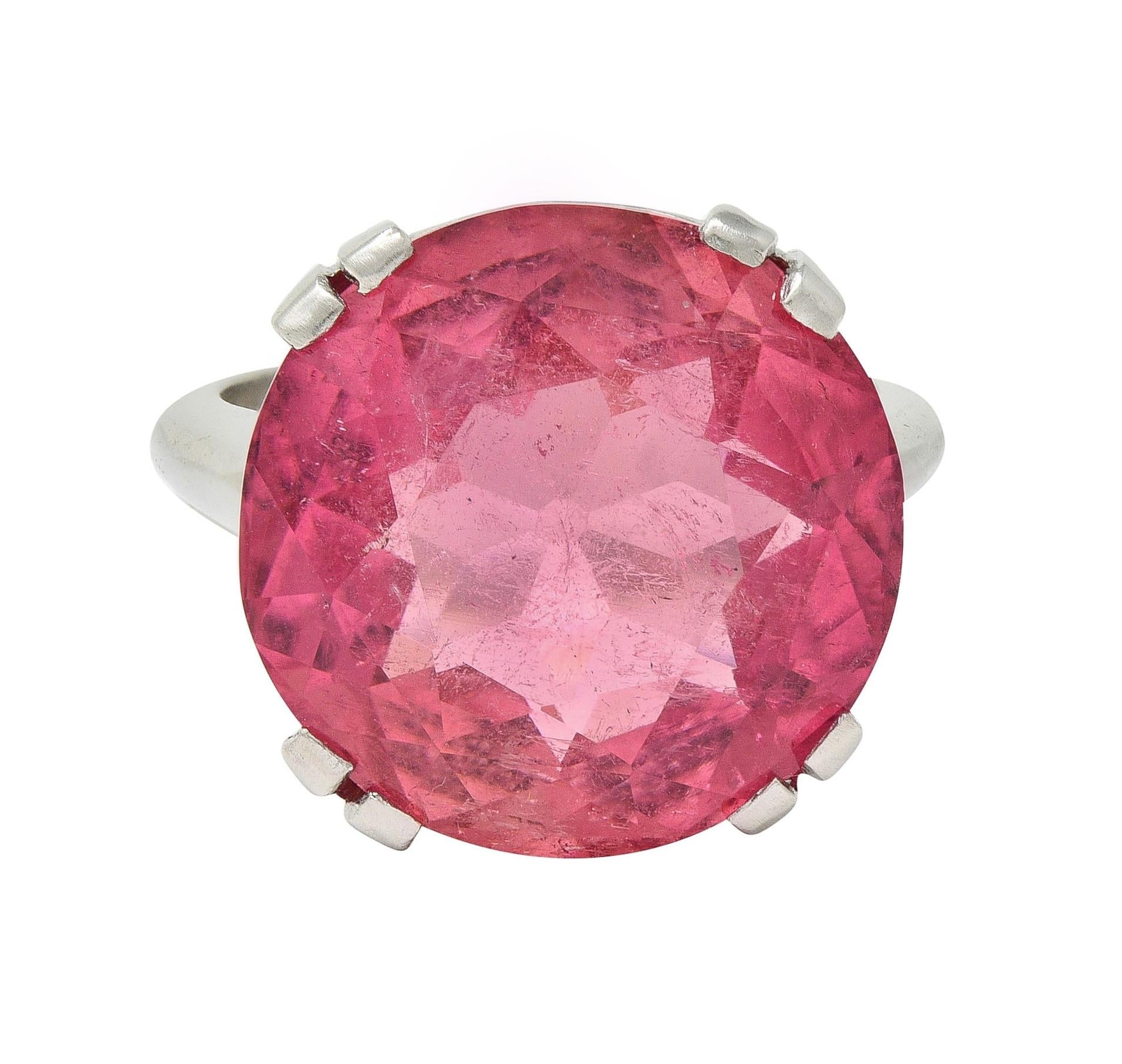 Mid-Century 18.81 CTW Pink Tourmaline Platinum Vintage Cocktail Ring