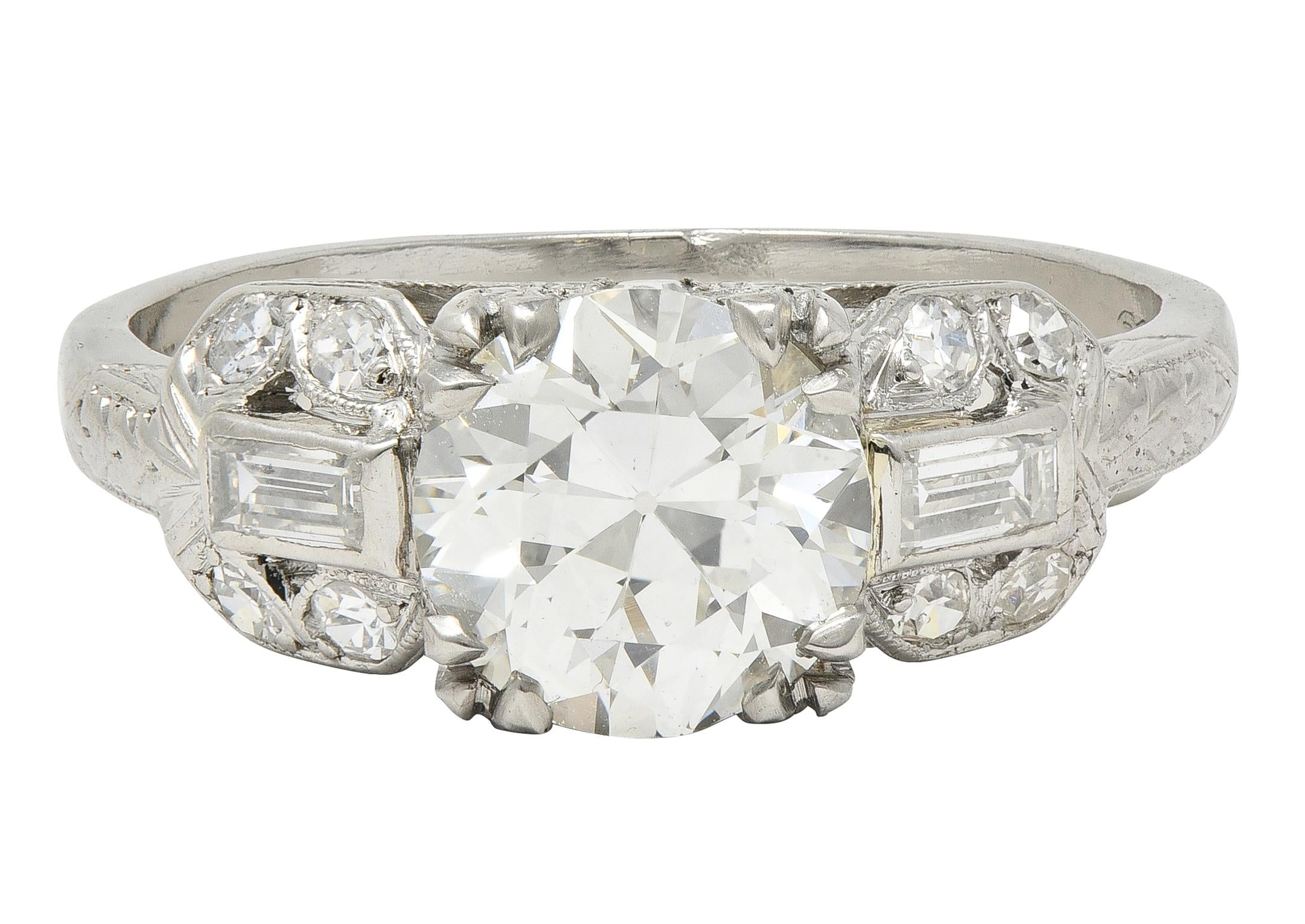 Art Deco 1.88 CTW Old European Cut Diamond Platinum Wheat Square Engagement Ring