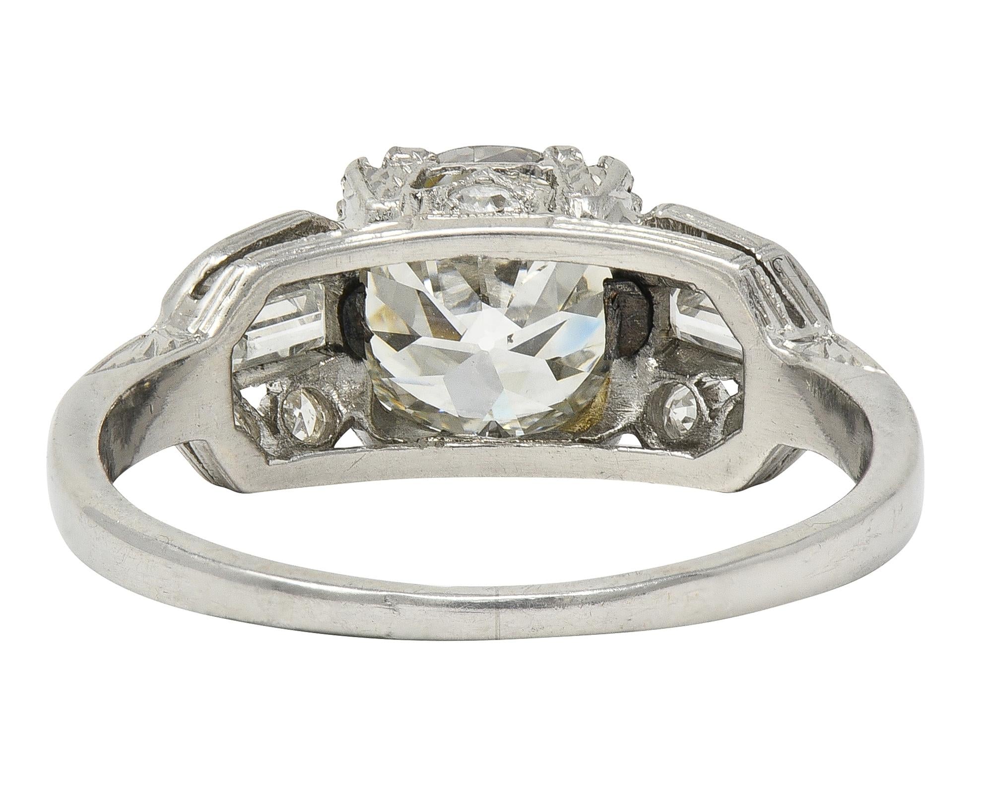 Art Deco 1.88 CTW Old European Cut Diamond Platinum Wheat Square Engagement Ring