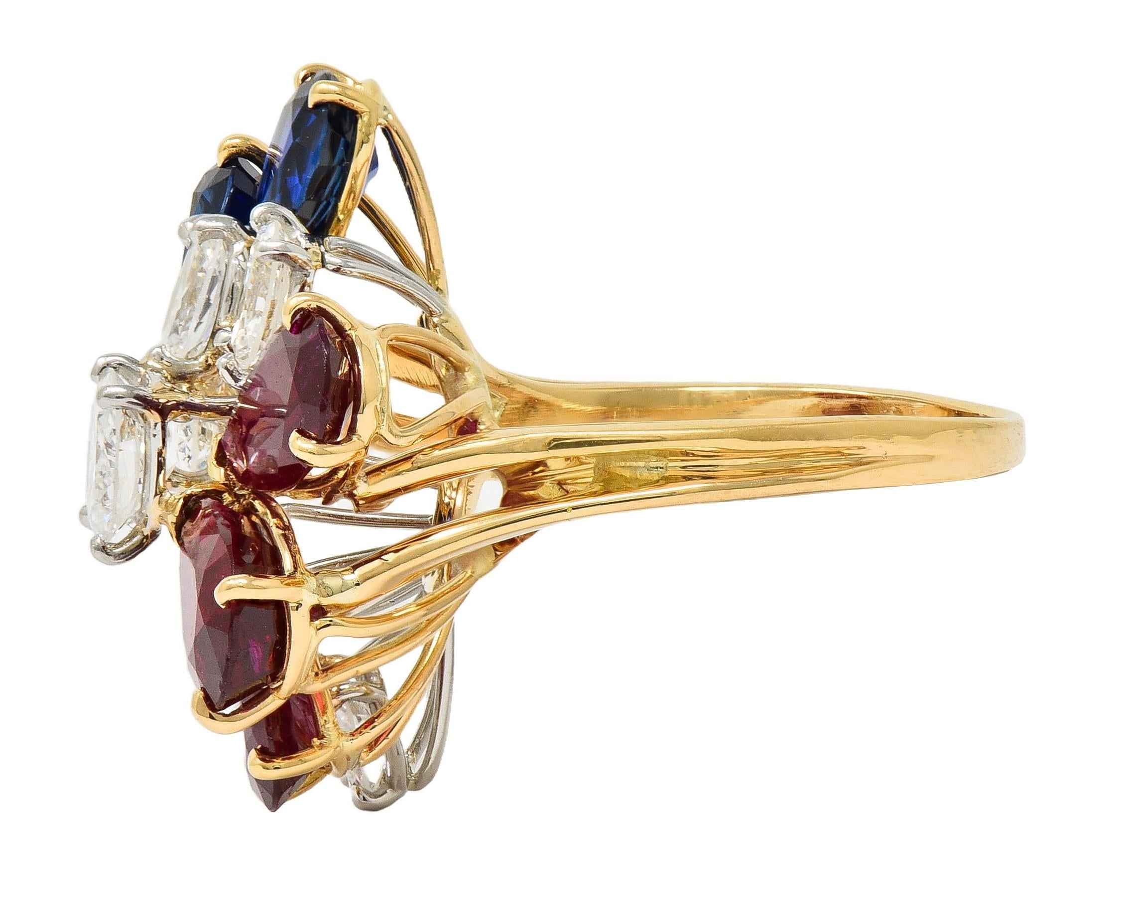 Oscar Heyman Diamond Ruby Sapphire Platinum 18K Gold Cluster Ring