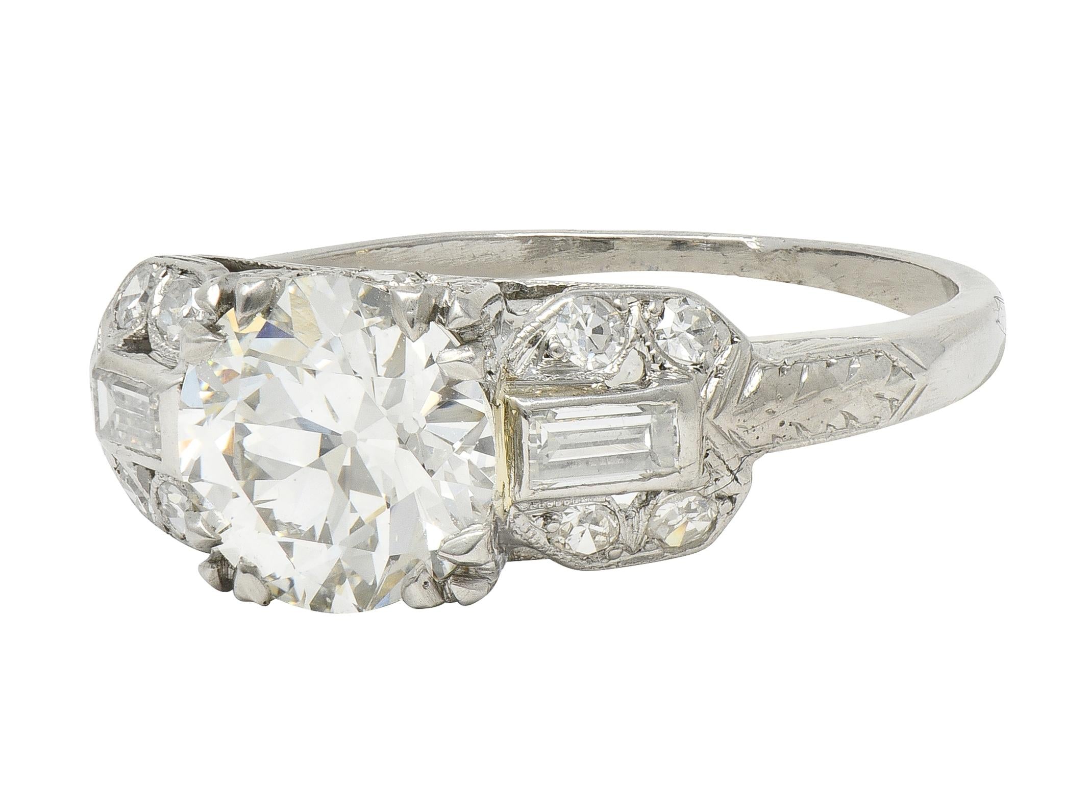 Art Deco 1.88 CTW Old European Cut Diamond Platinum Wheat Square Engagement Ring