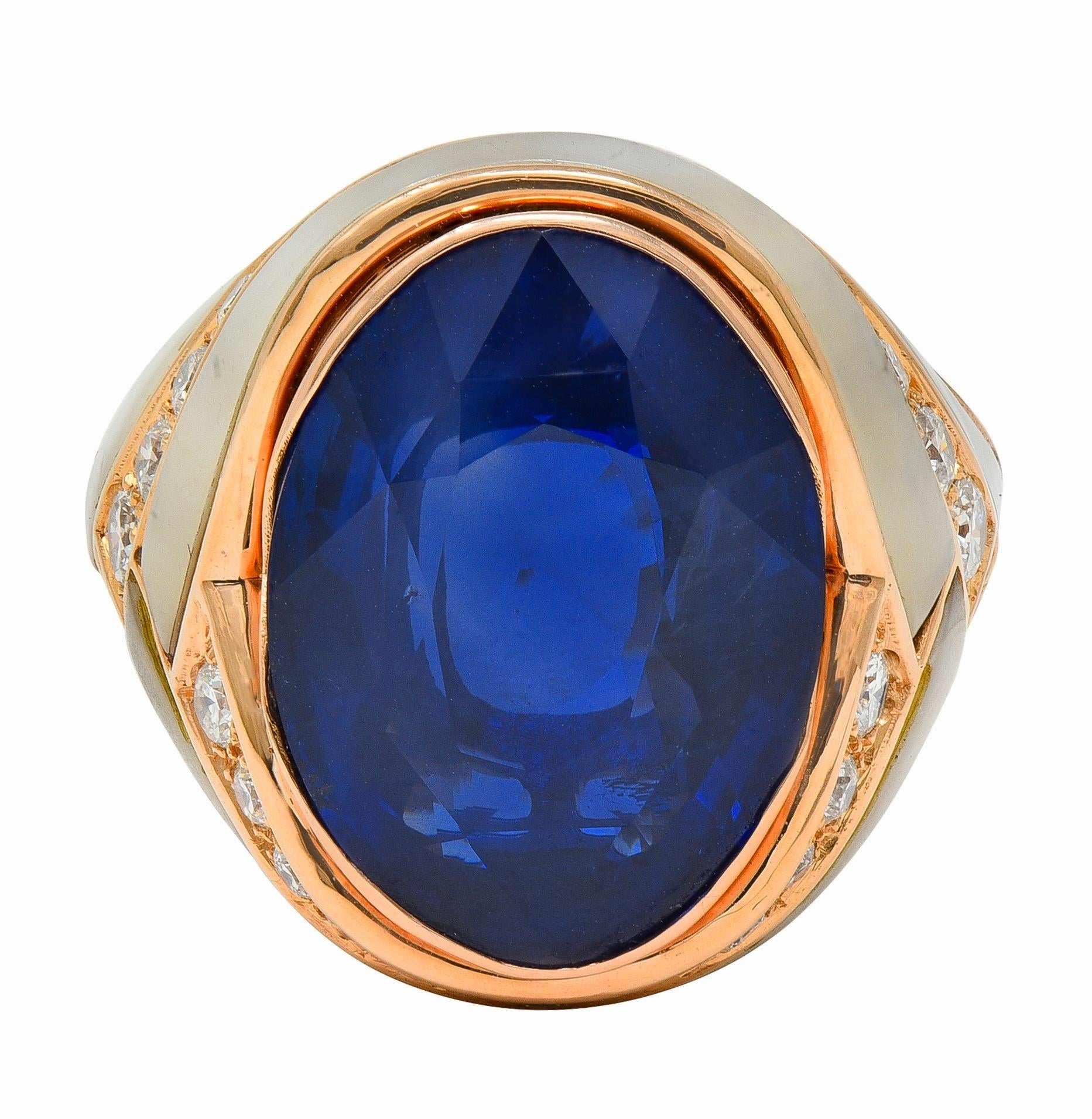 Bulgari No Heat Ceylon Sapphire Diamond Mother-Of-Pearl 18K Rose Gold Ring