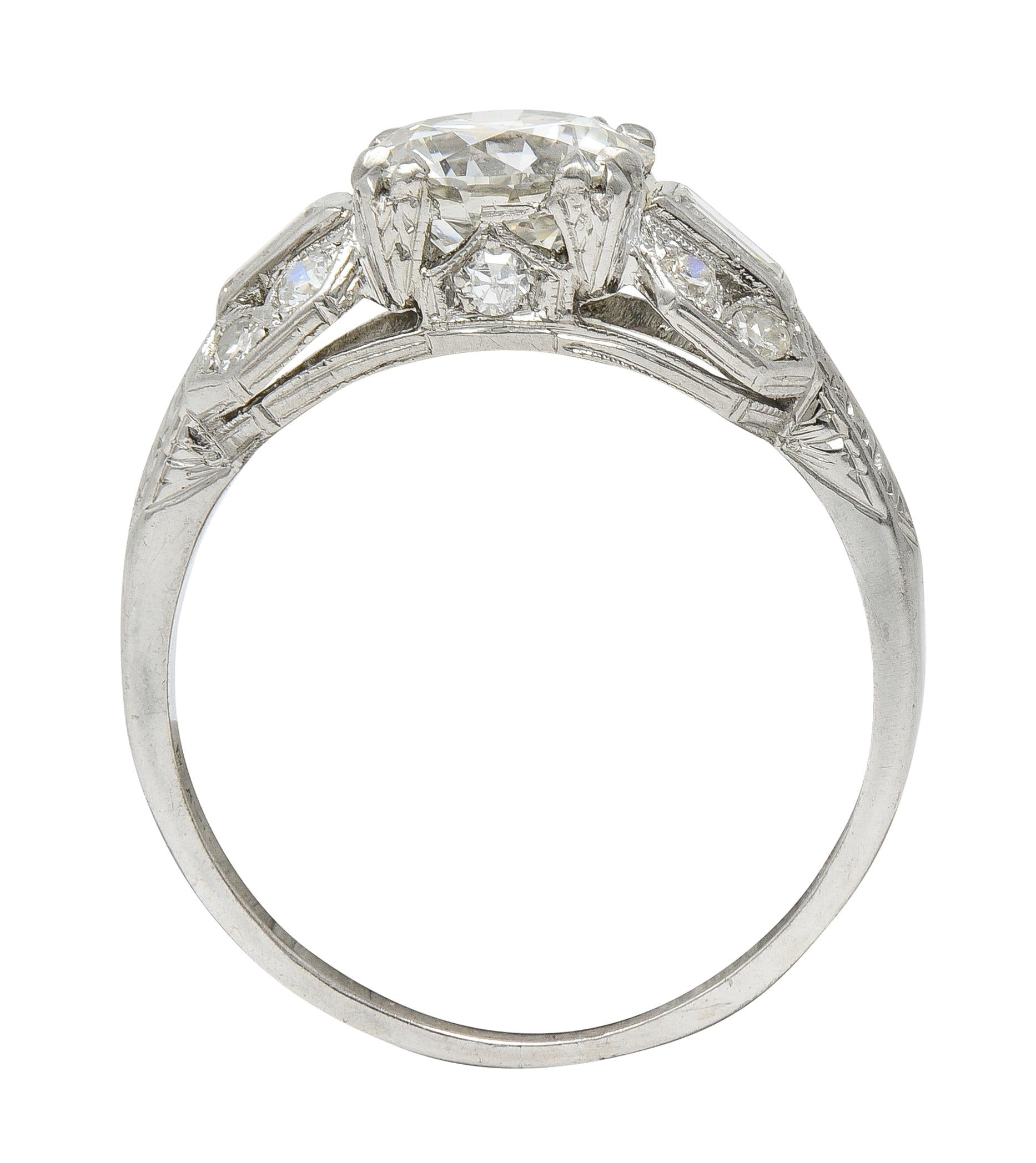 Art Deco 1.88 CTW Old European Cut Diamond Platinum Wheat Square Engagement Ring