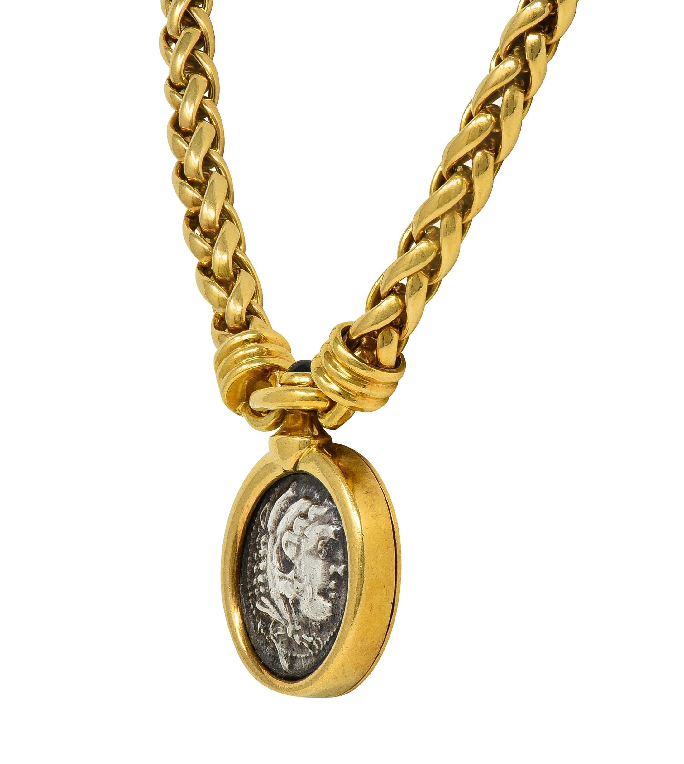 Bulgari Sapphire Ancient Zeus Hercules Coin 18K Gold Vintage Monete Necklace
