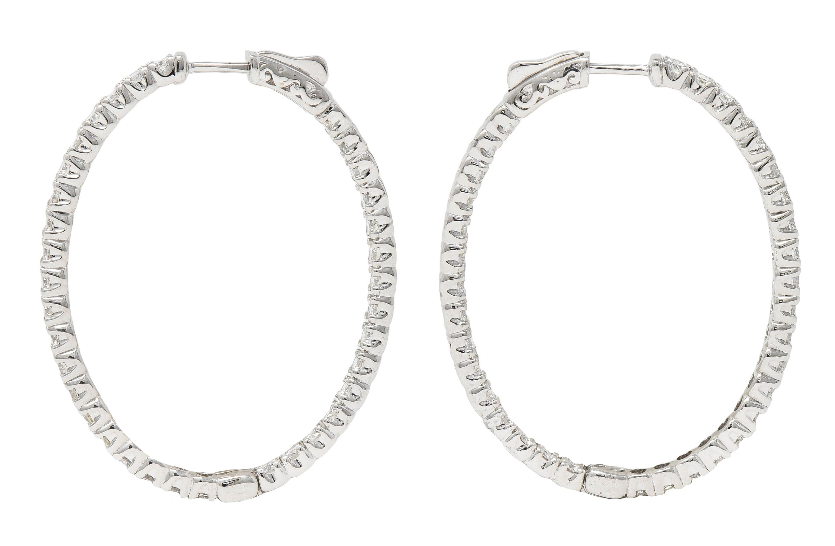 Contemporary 5.05 CTW Diamond 14 Karat White Gold Inside Outside Hoop Earring