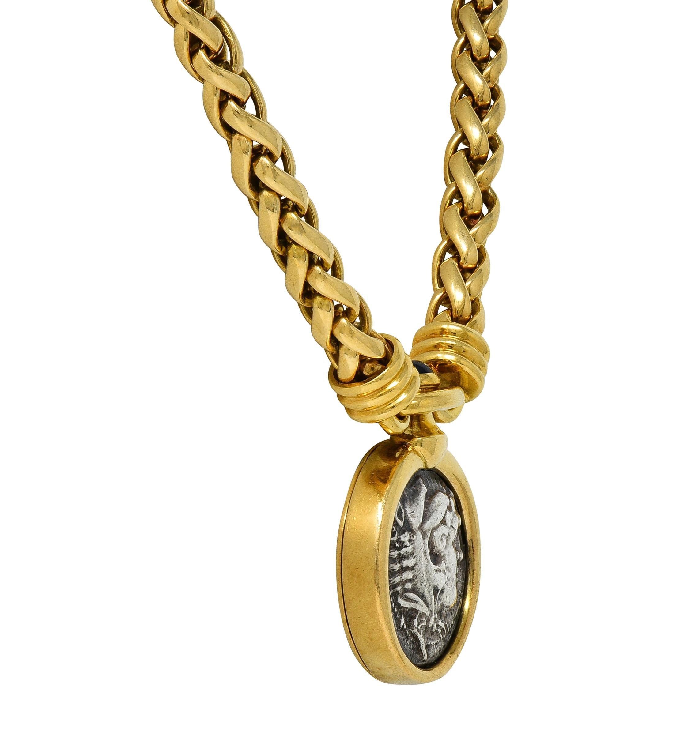 Bulgari Sapphire Ancient Zeus Hercules Coin 18K Gold Vintage Monete Necklace