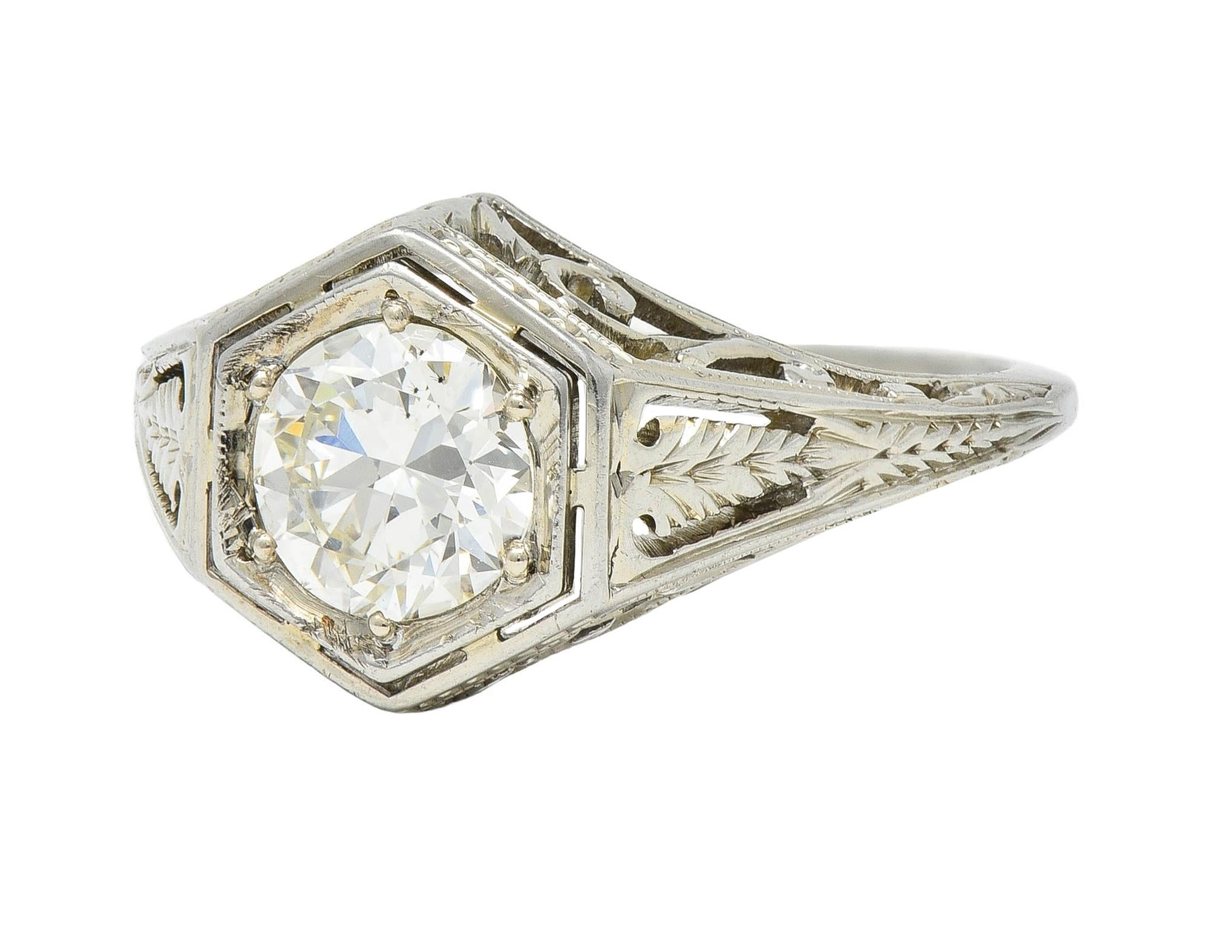 Art Deco 0.77 CTW Diamond 18 Karat Gold Vintage Foliate Engagement Ring