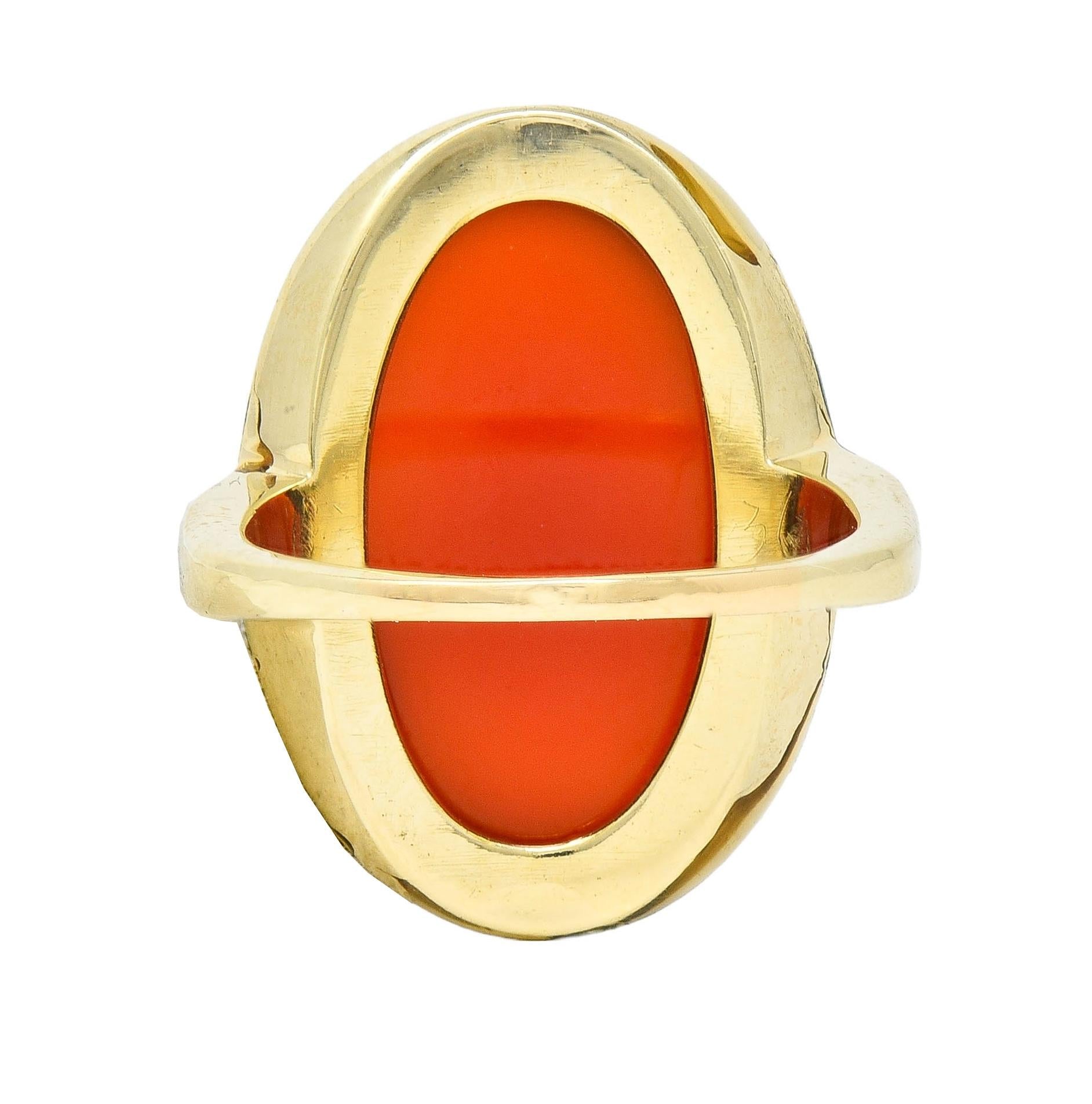 Early Art Deco Carnelian Enamel 14 Karat Yellow Gold Antique Jones Woodland Ring