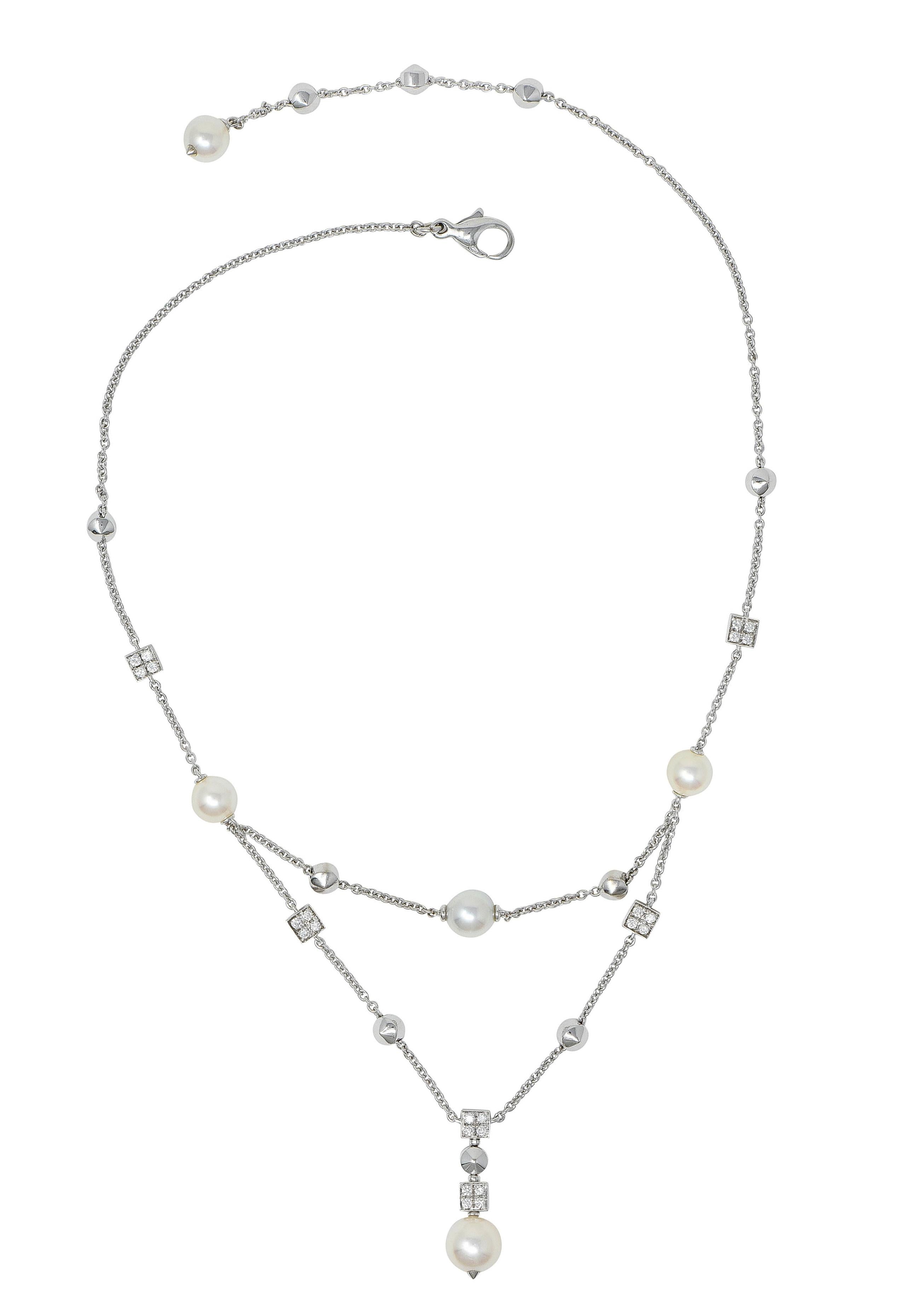 Bulgari 2000 Diamond Pearl 18 Karat White Gold Vintage Y2K Lucia Drop Necklace