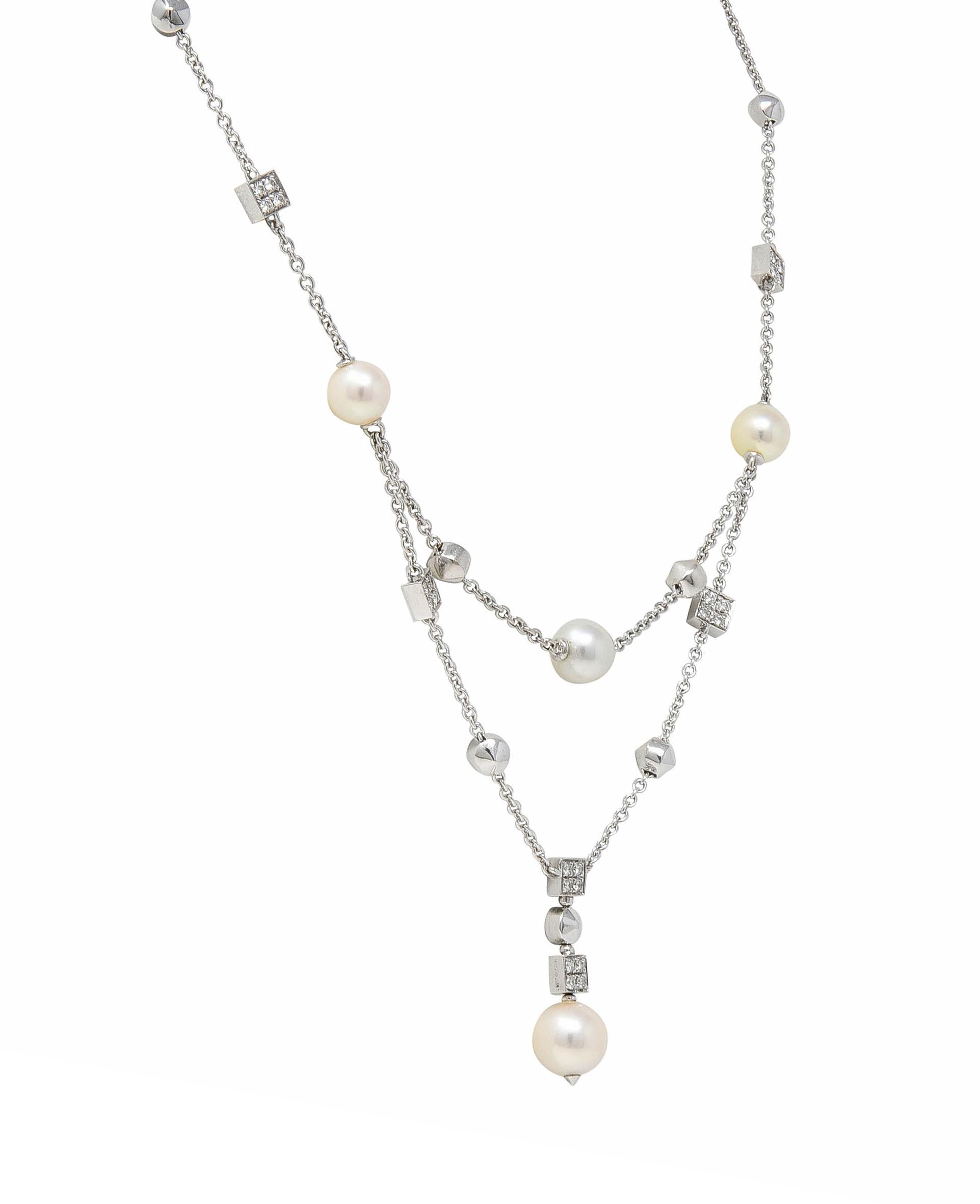 Bulgari 2000 Diamond Pearl 18 Karat White Gold Vintage Y2K Lucia Drop Necklace