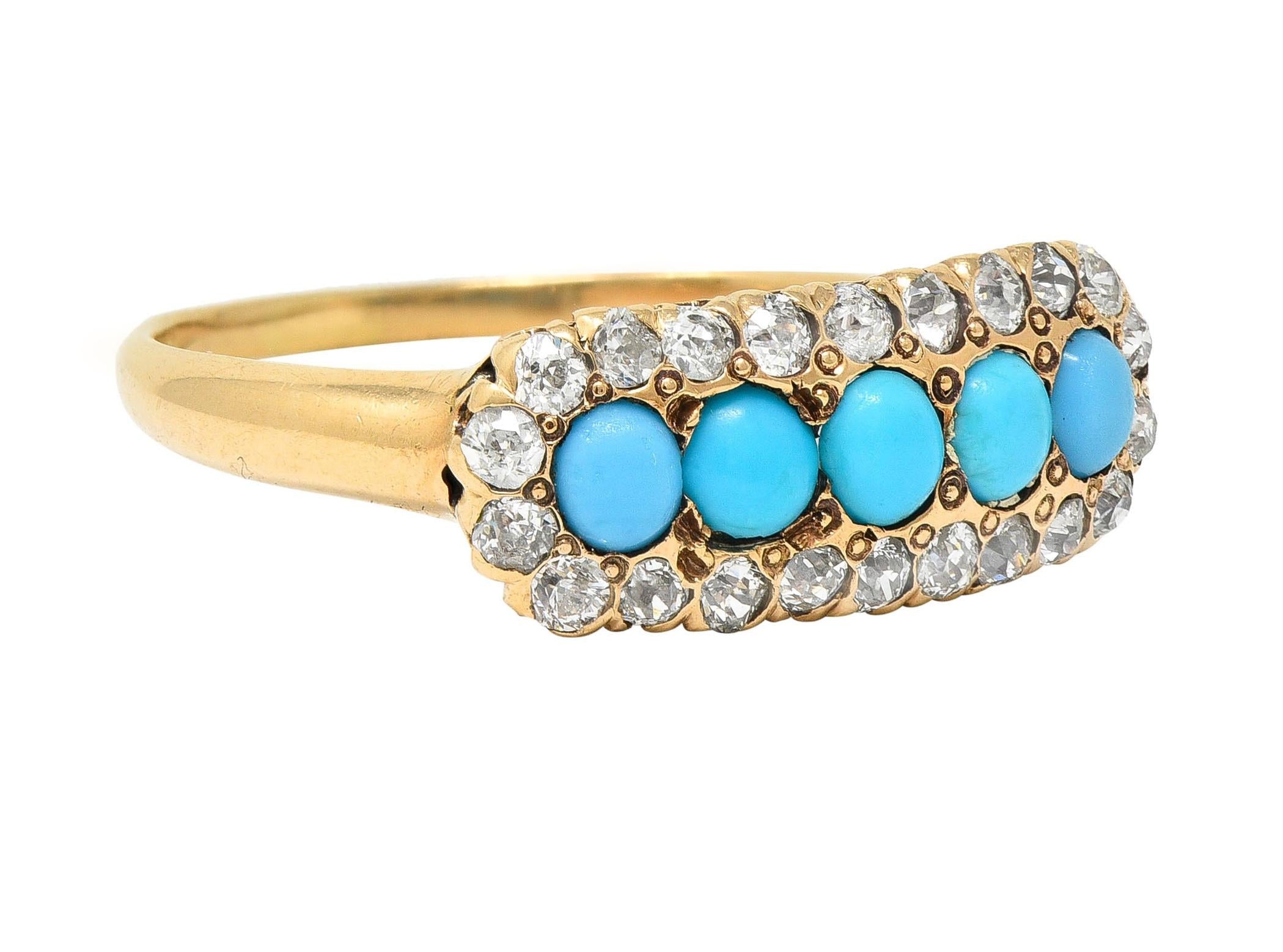 Victorian Diamond Turquoise Cabochon 14 Karat Yellow Gold Antique Cluster Ring