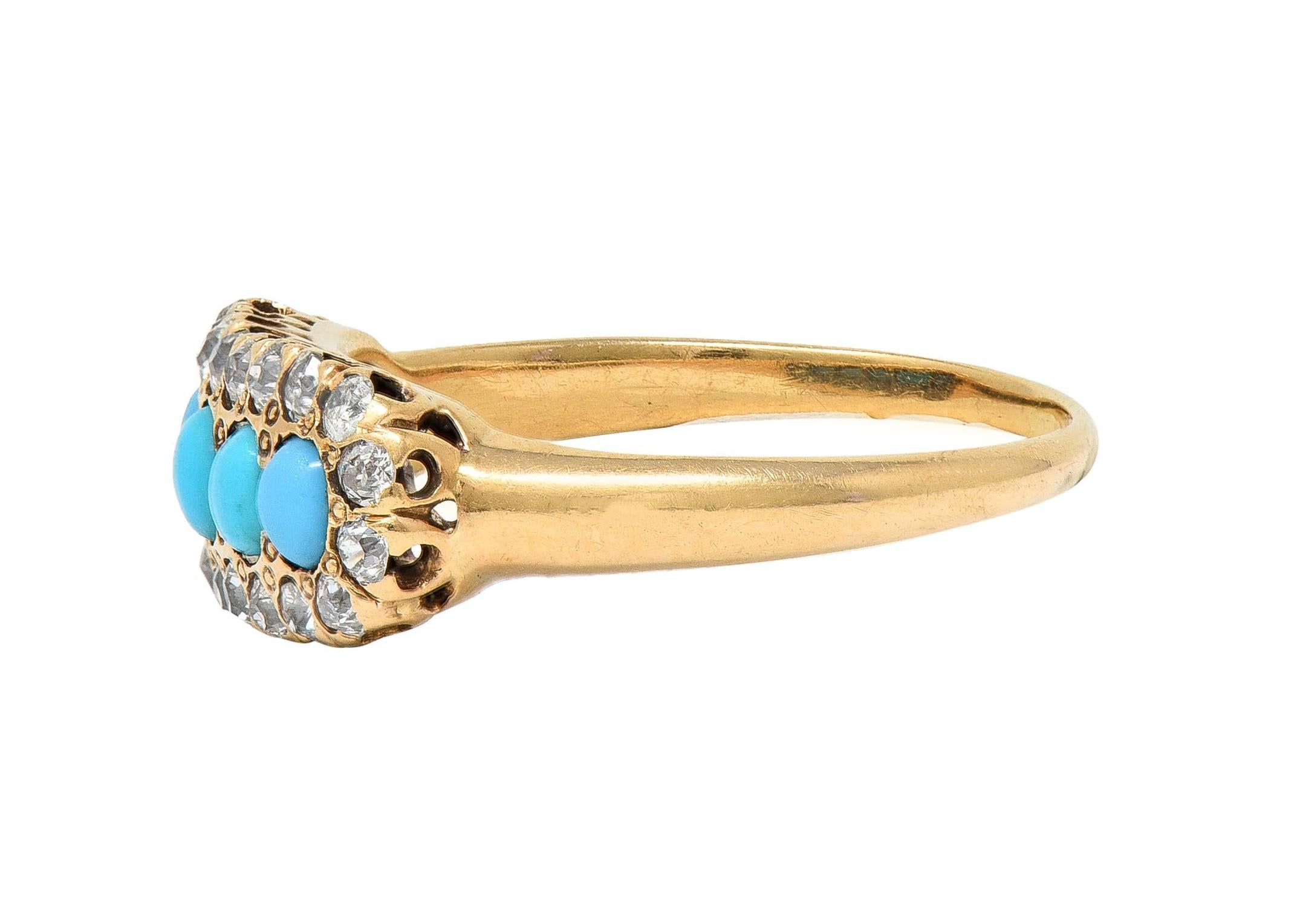 Victorian Diamond Turquoise Cabochon 14 Karat Yellow Gold Antique Cluster Ring