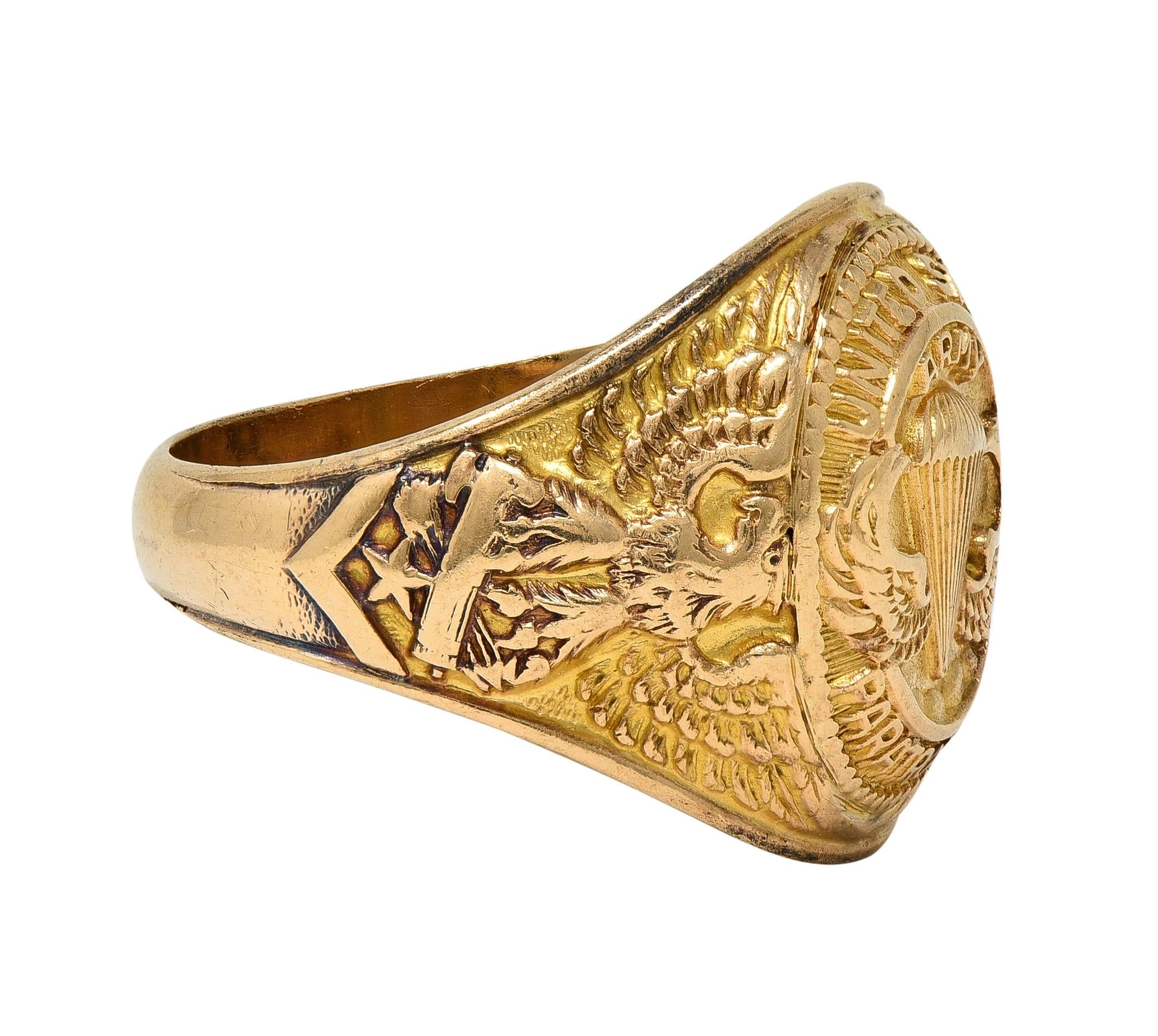 1940's 10K Gold Vintage WW2 U.S. Airborne Army Paratroopers Men's Signet Ring