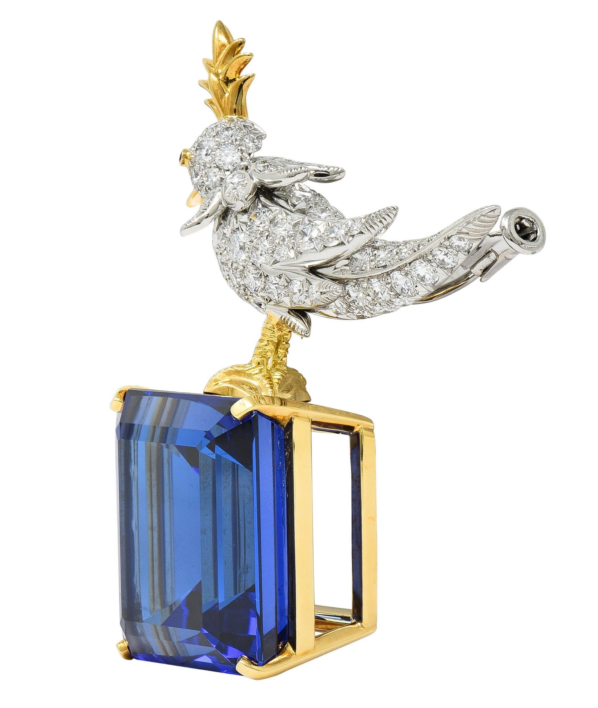 Tiffany & Co. Schlumberger Tanzanite Platinum 18K Brooch Bird On A Rock Brooch