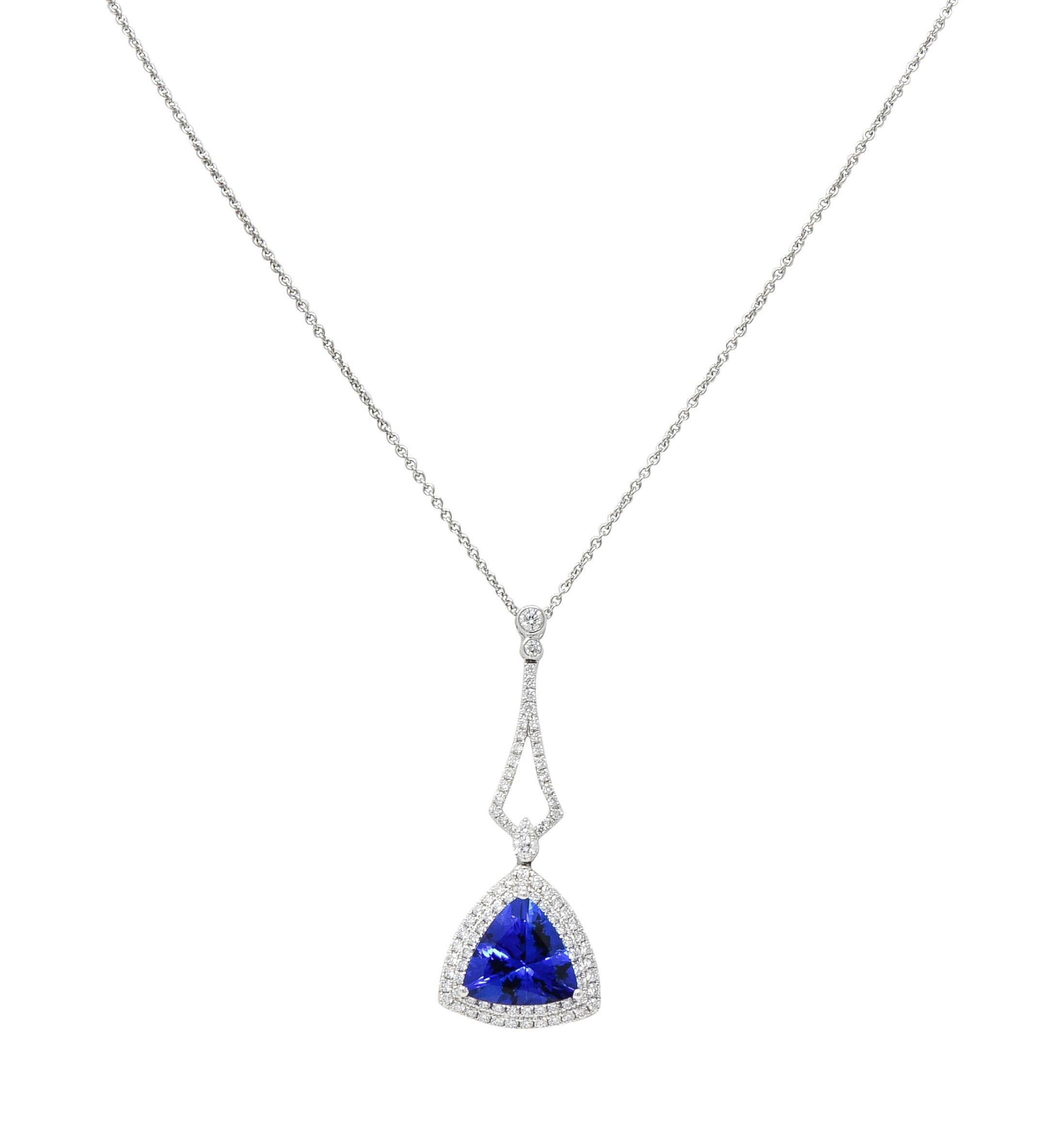 Contemporary 4.30 CTW Tanzanite Diamond 18 Karat White Gold Pendant Necklace