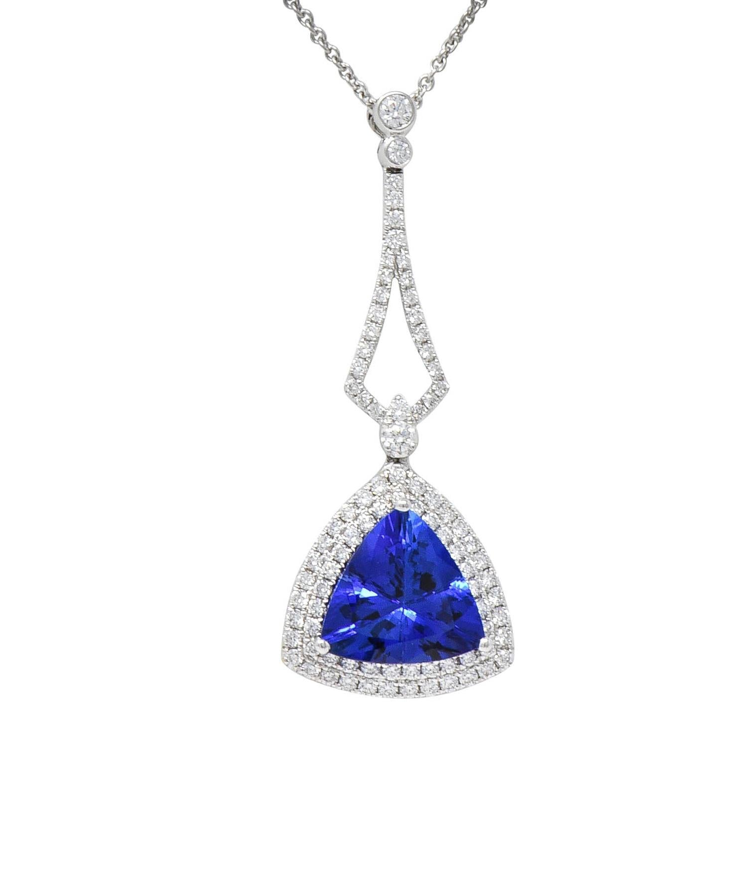 Contemporary 4.30 CTW Tanzanite Diamond 18 Karat White Gold Pendant Necklace