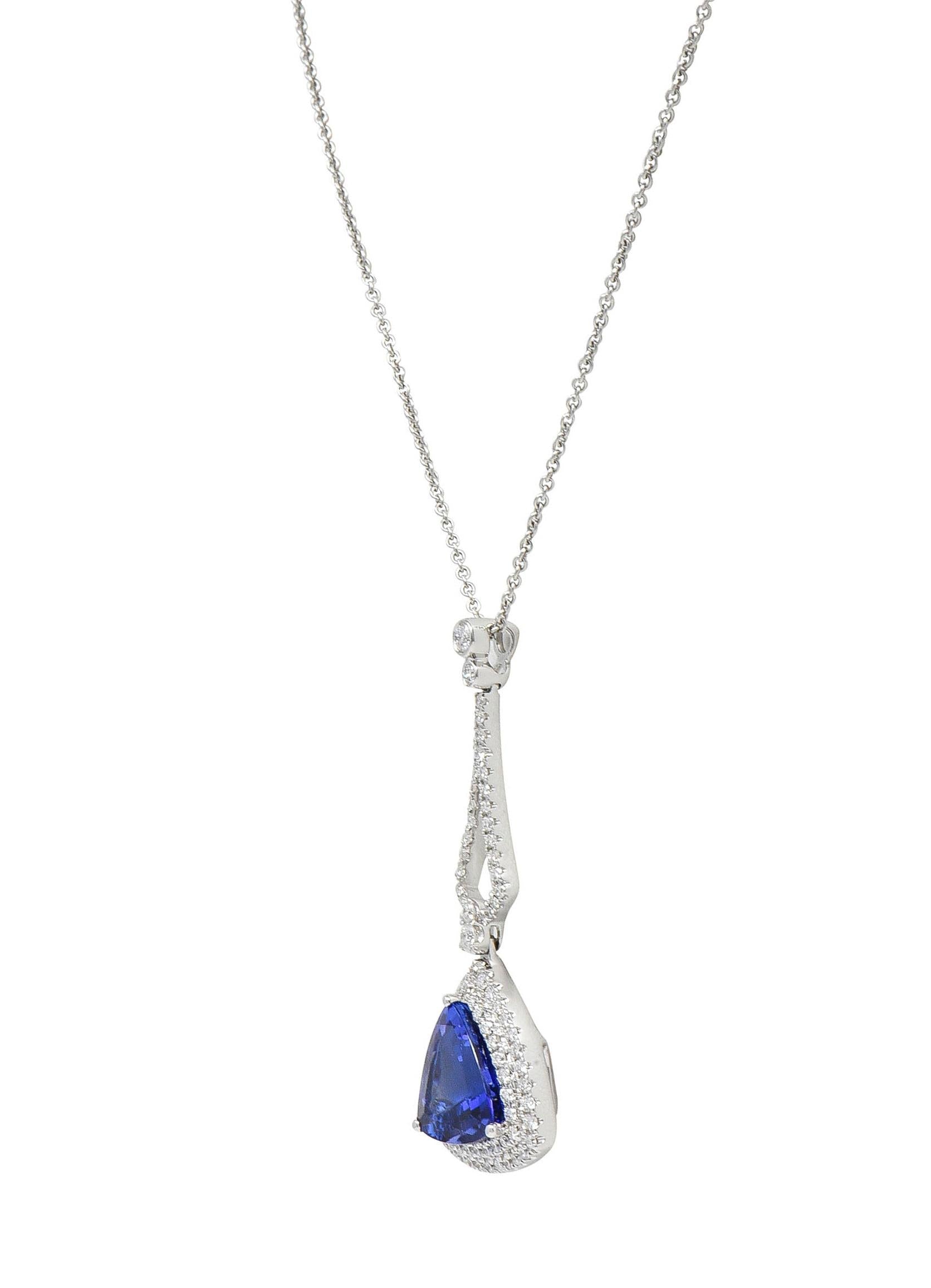 Contemporary 4.30 CTW Tanzanite Diamond 18 Karat White Gold Pendant Necklace