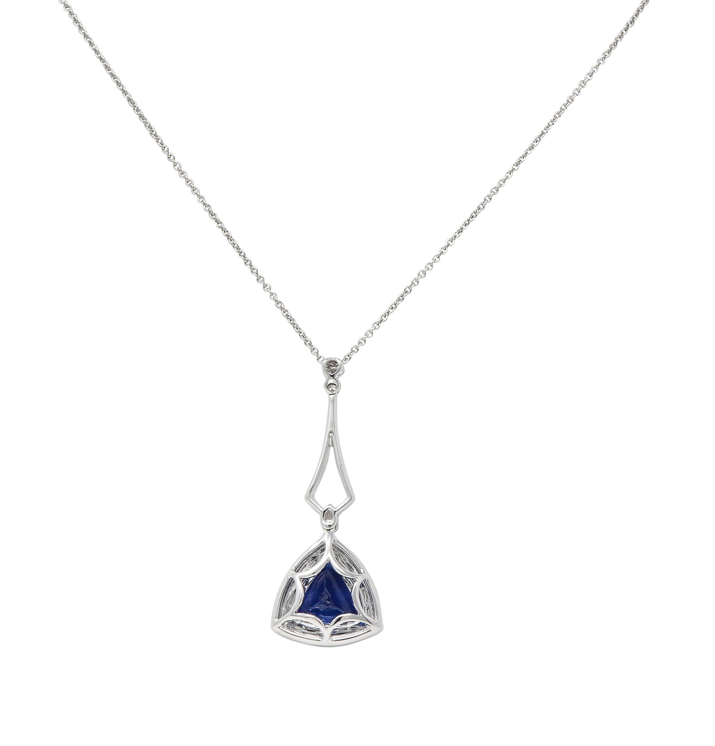 Contemporary 4.30 CTW Tanzanite Diamond 18 Karat White Gold Pendant Necklace