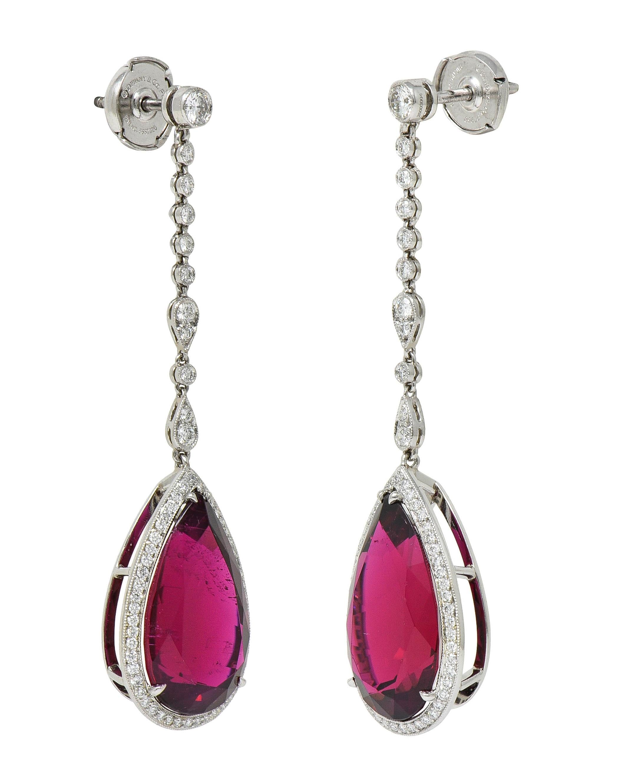 Tiffany & Co. 16.32 CTW Rubellite Diamond Platinum Drop Earrings