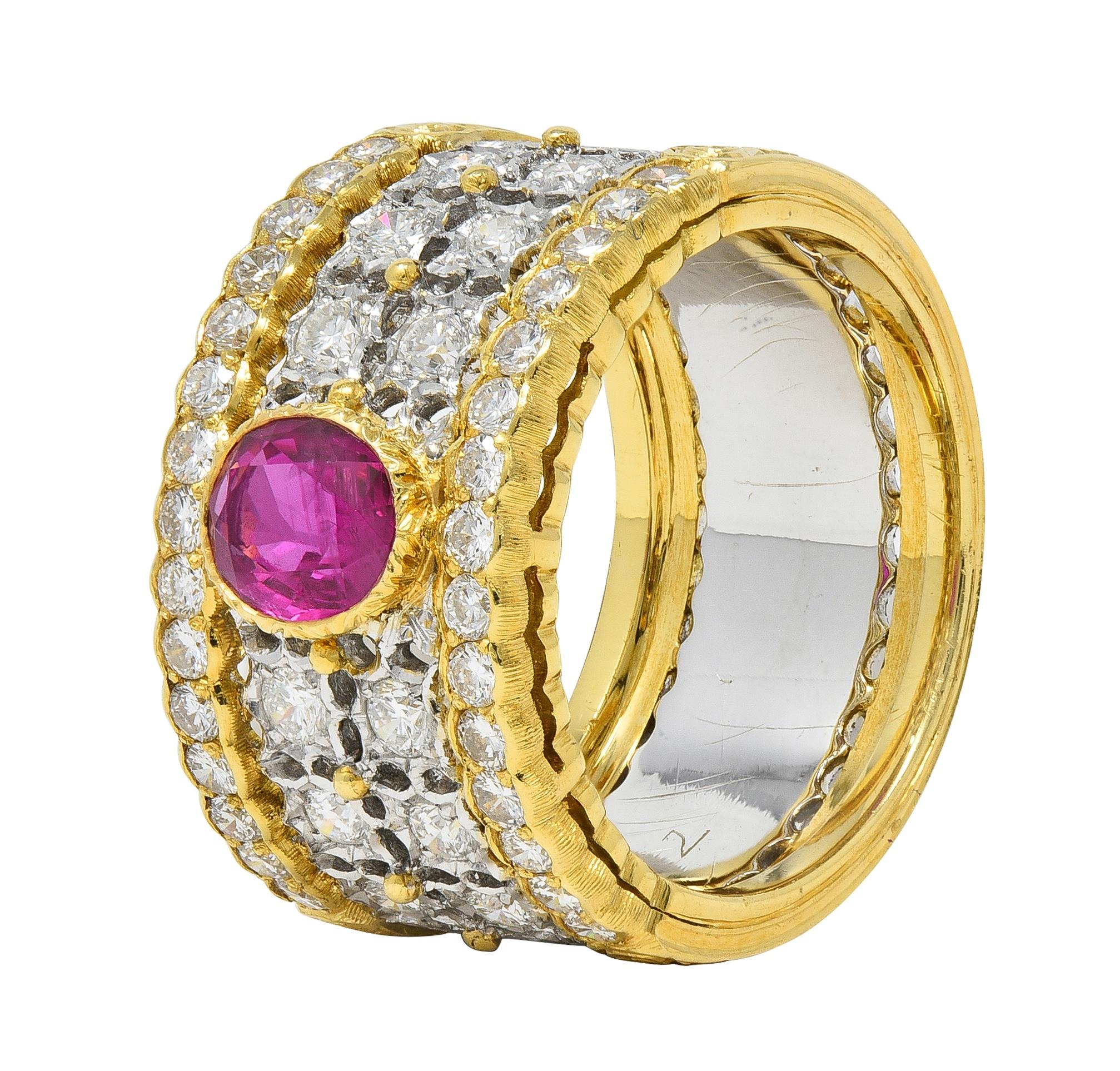 Buccellati Ruby Diamond 18K Yellow  Gold Eternelle Vintage Band Ring