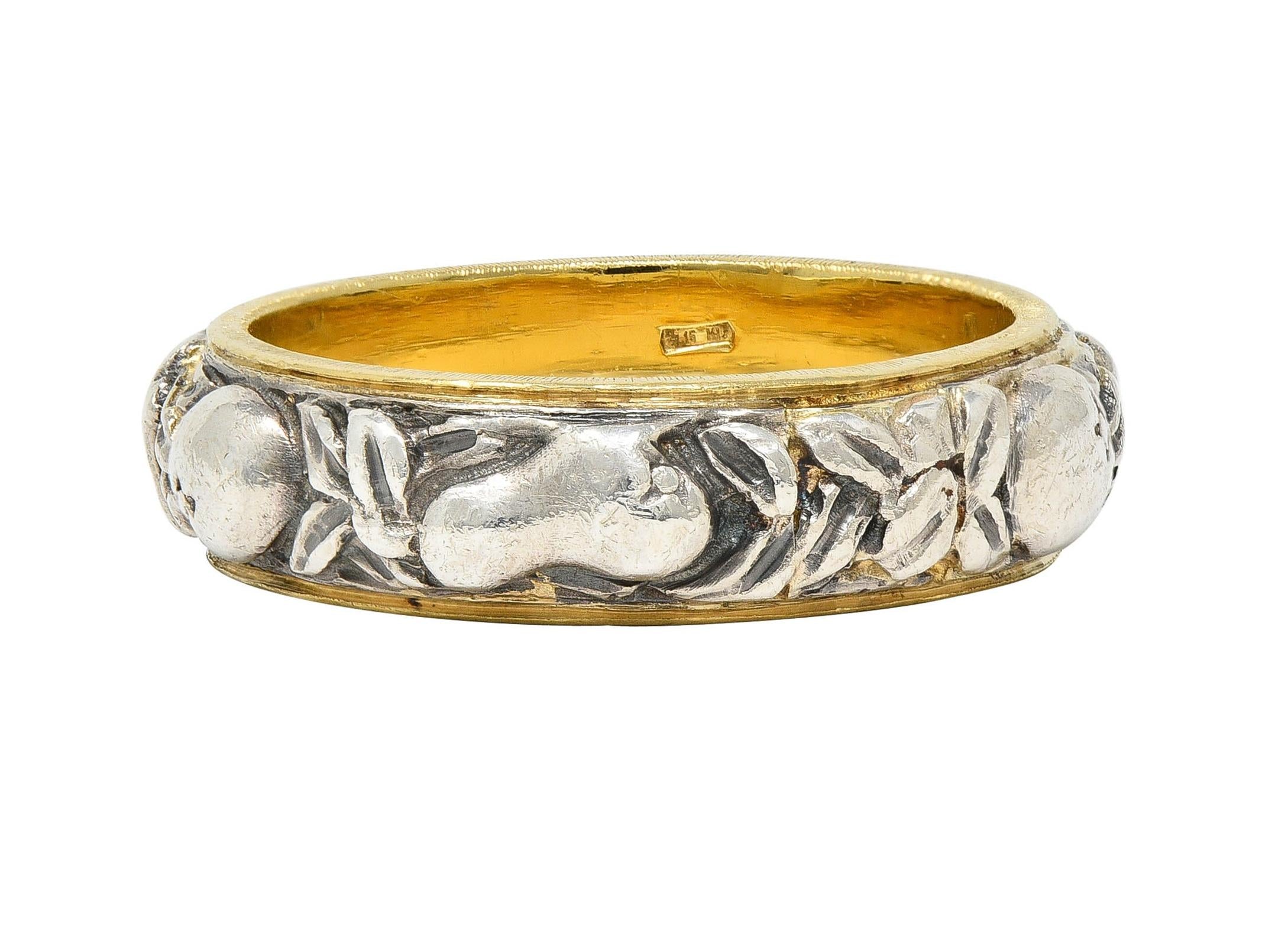 Mario Buccellati 1950's 18K Gold Silver Brunito Fruit Vintage Eternity Band Ring