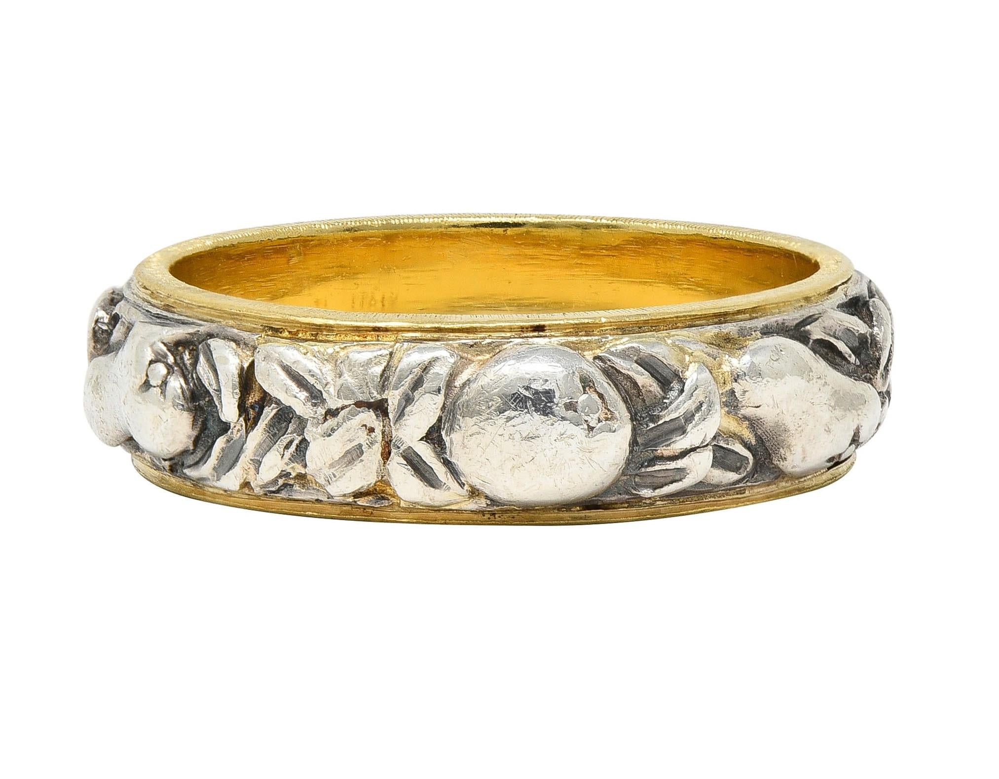 Mario Buccellati 1950's 18K Gold Silver Brunito Fruit Vintage Eternity Band Ring