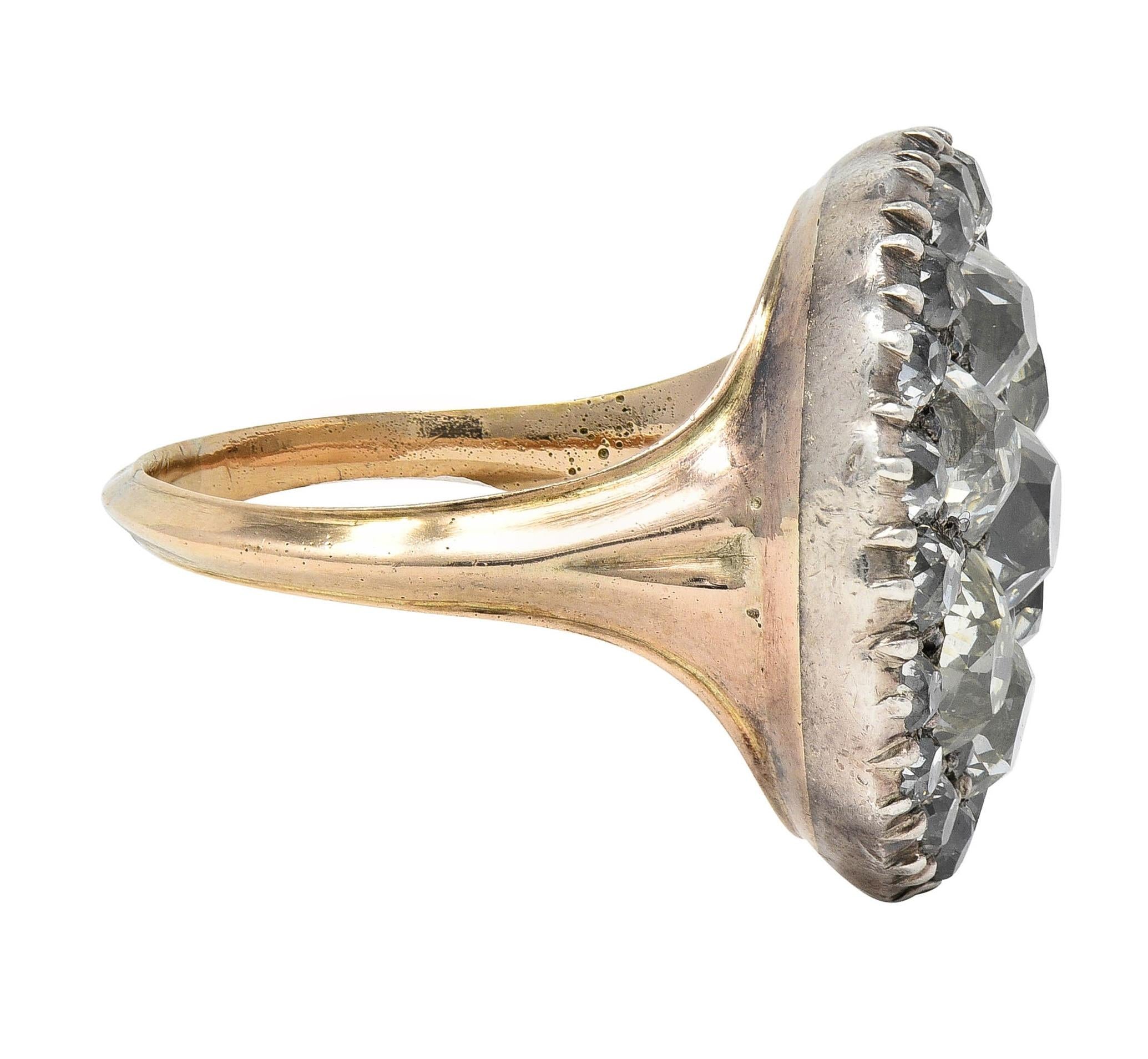 Georgian 7.49 CTW Old Mine Diamond Silver-Topped 14K Gold Antique Button Ring